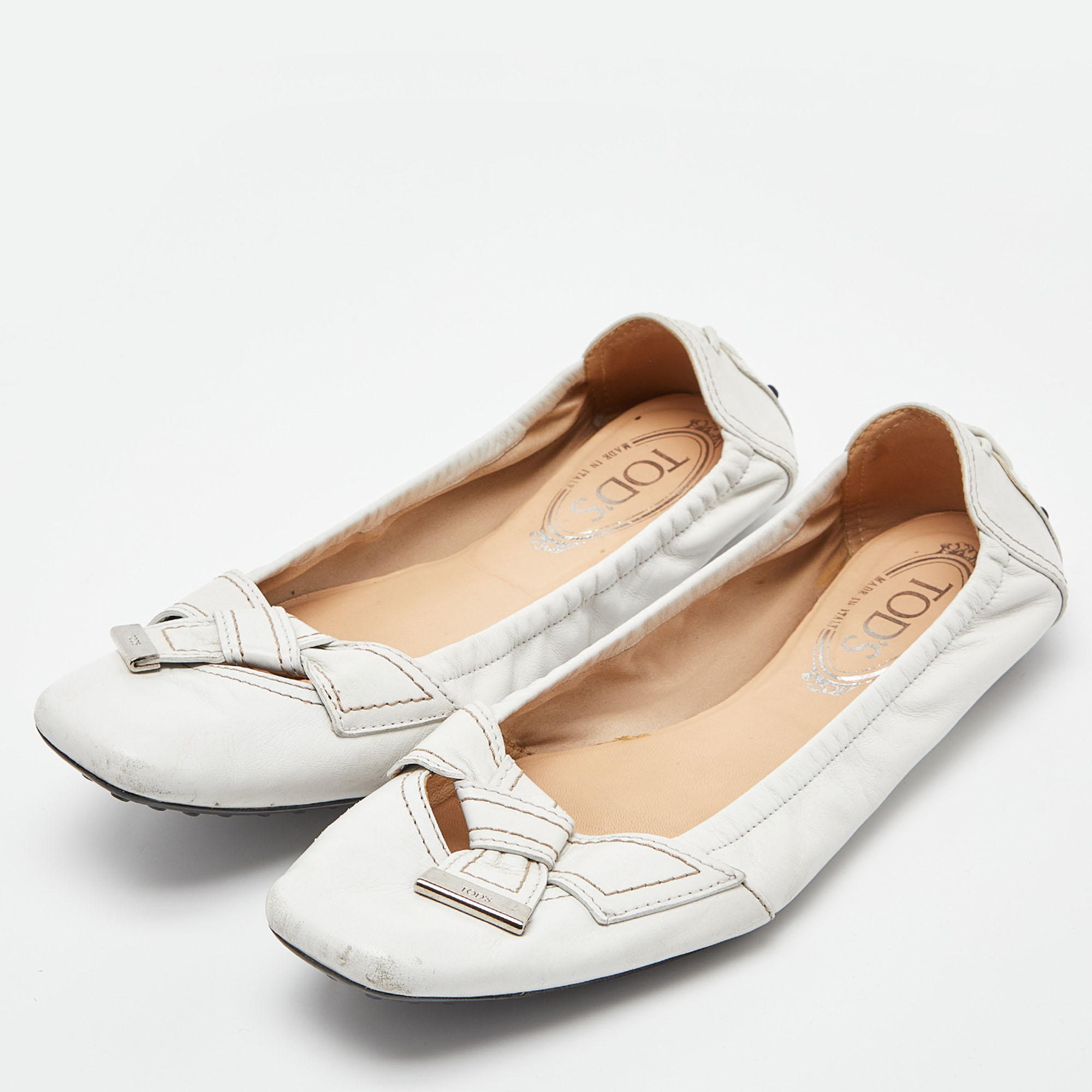 Tod's White Leather Bow Ballet Flats Size 39.5