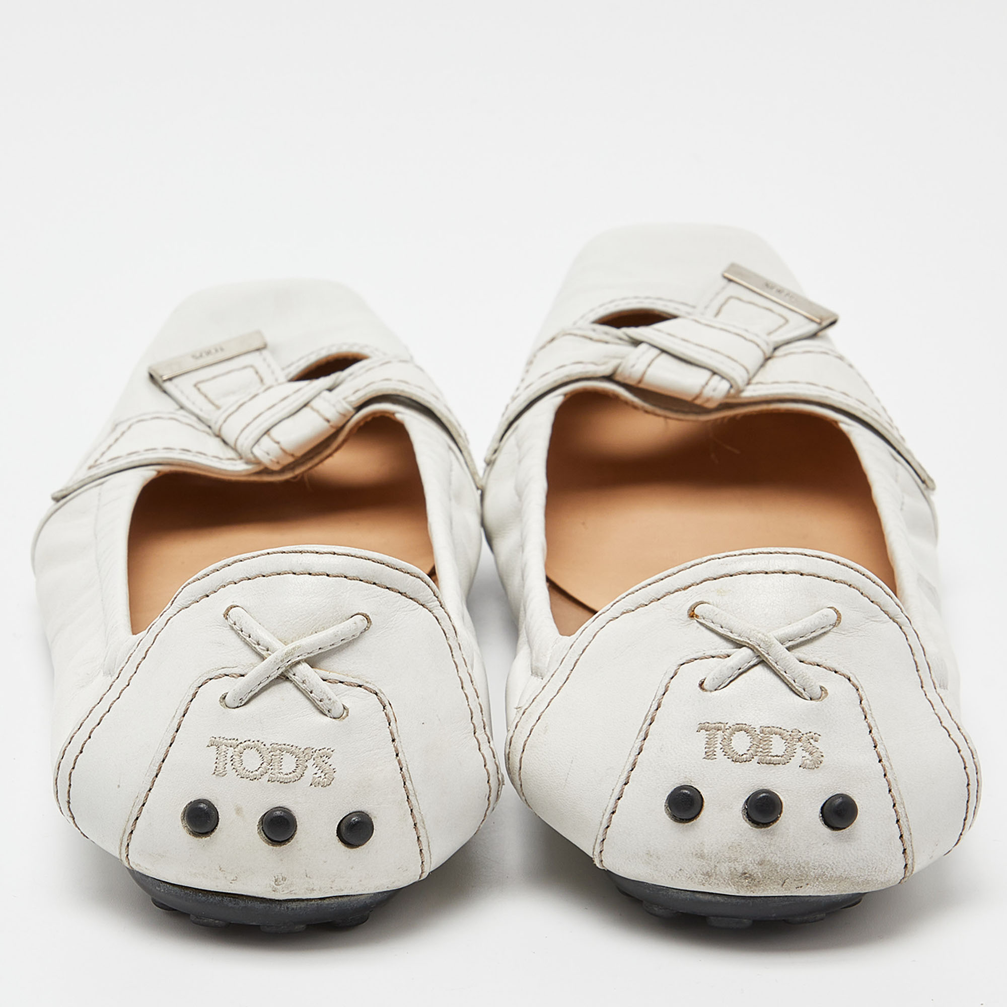 Tod's White Leather Bow Ballet Flats Size 39.5