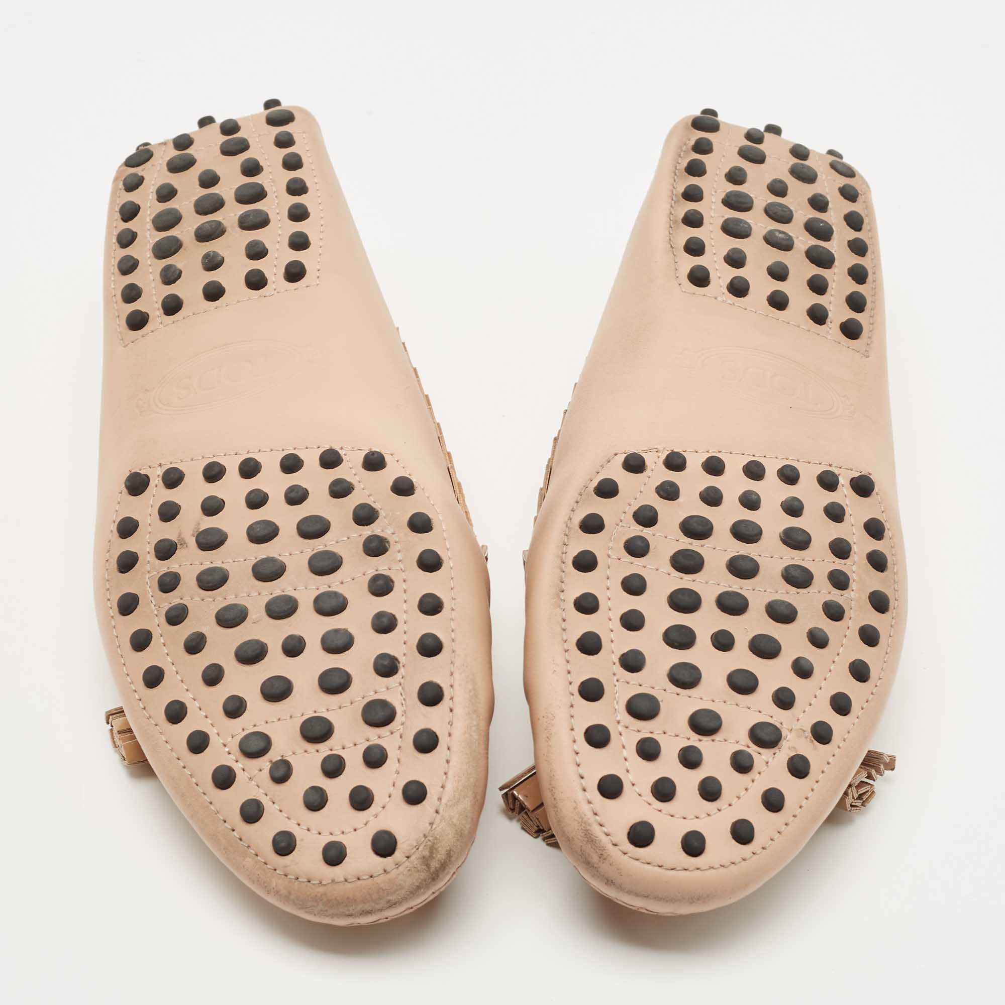 Tod's Beige Leather Tassel Detail Slip On Loafers Size 38.5