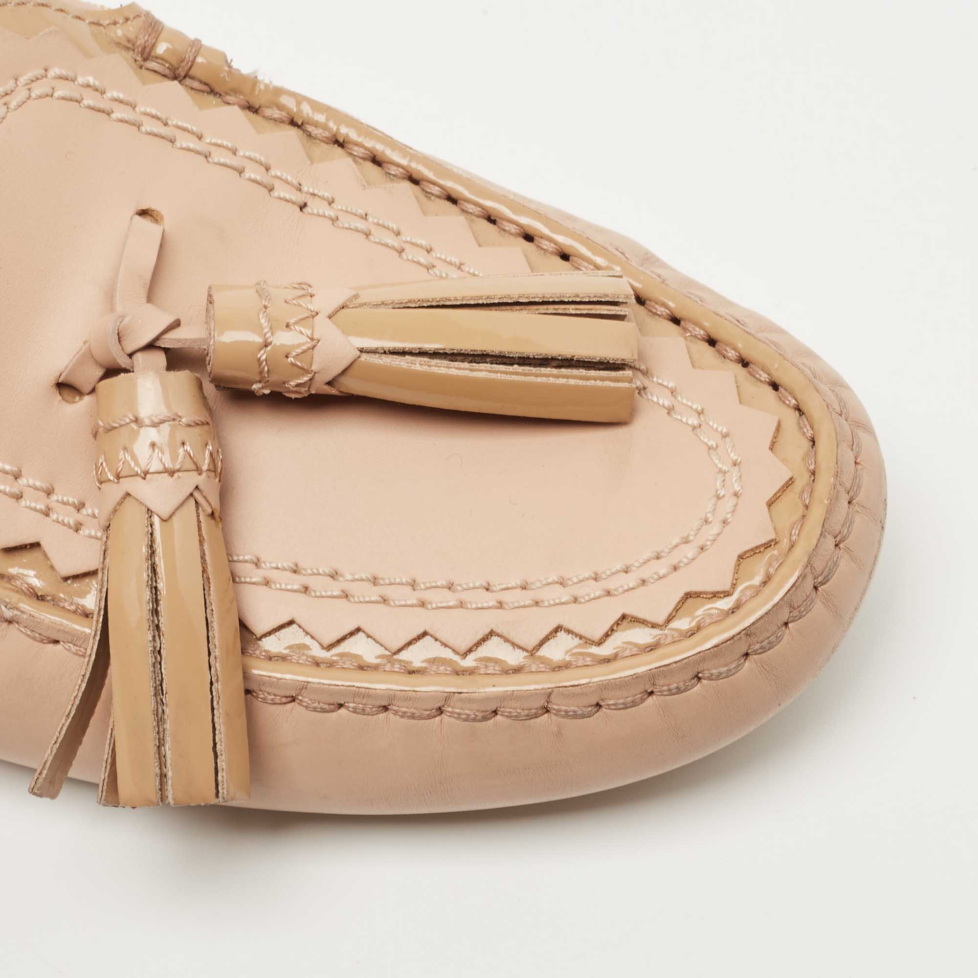 Tod's Beige Leather Tassel Detail Slip On Loafers Size 38.5