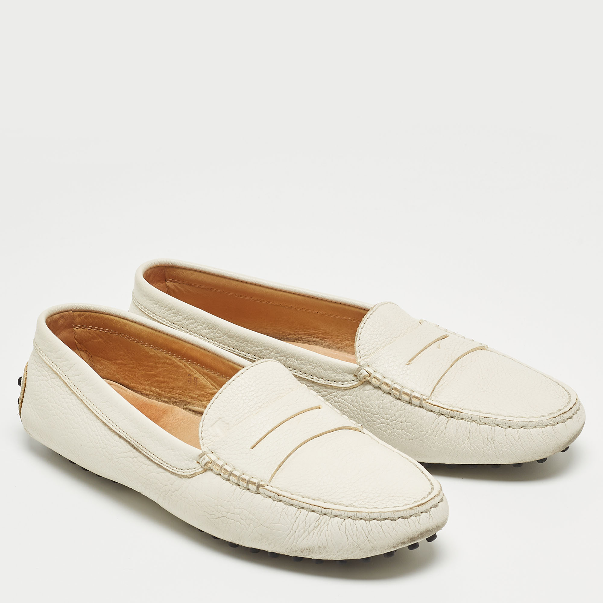 Tod's Cream Leather Gommino Slip On Loafers Size 39