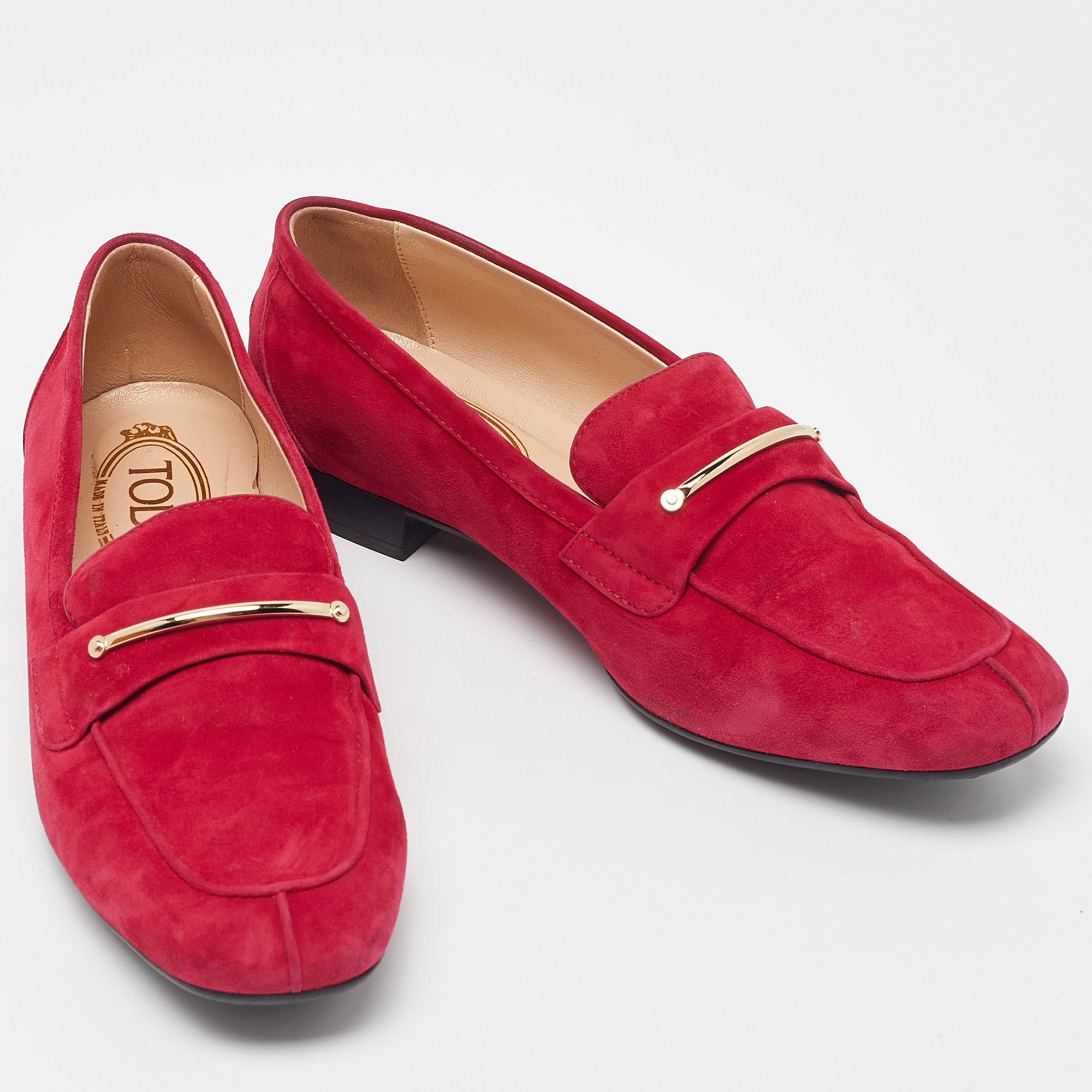 Tod's Red Suede Loafers Size 38