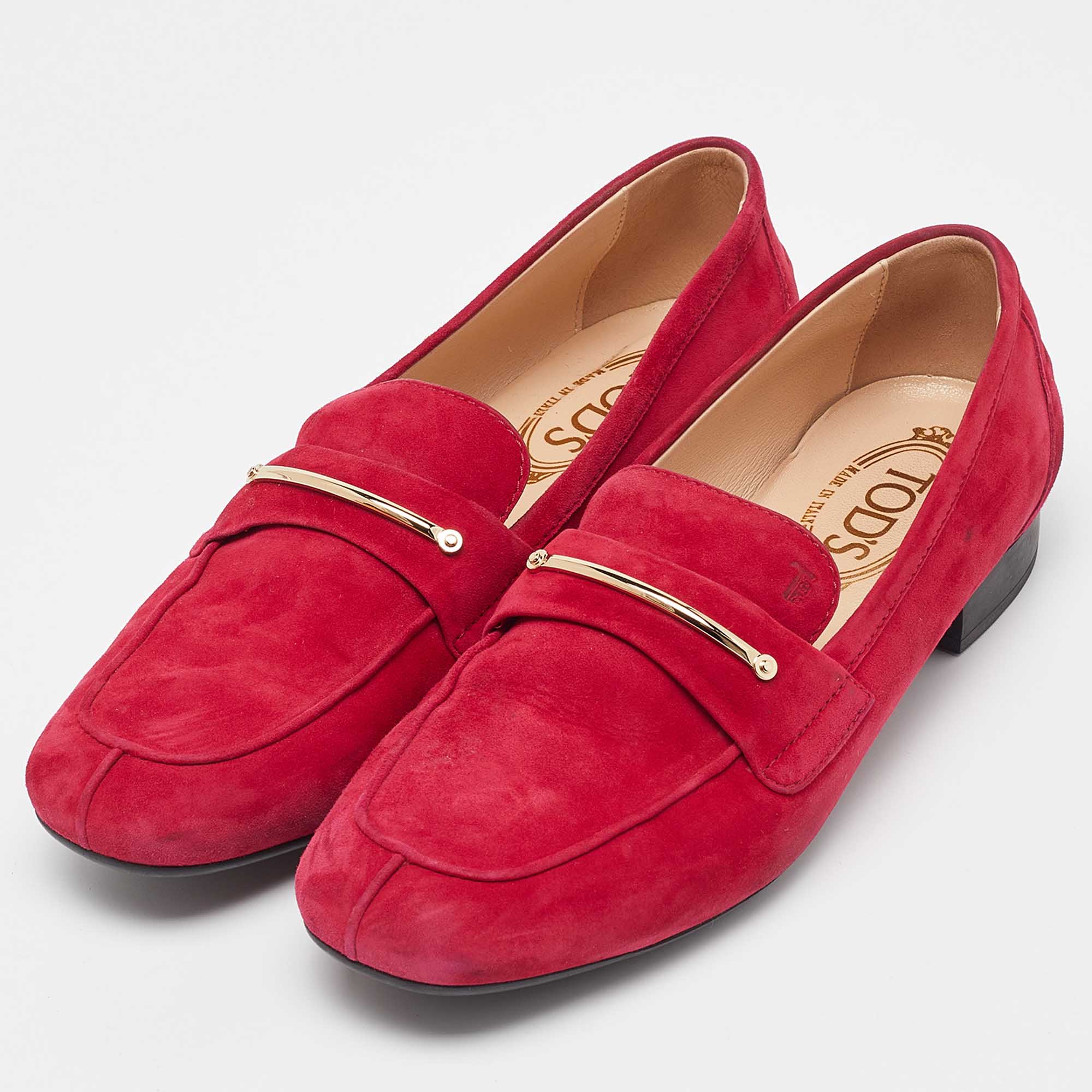 Tod's Red Suede Loafers Size 38