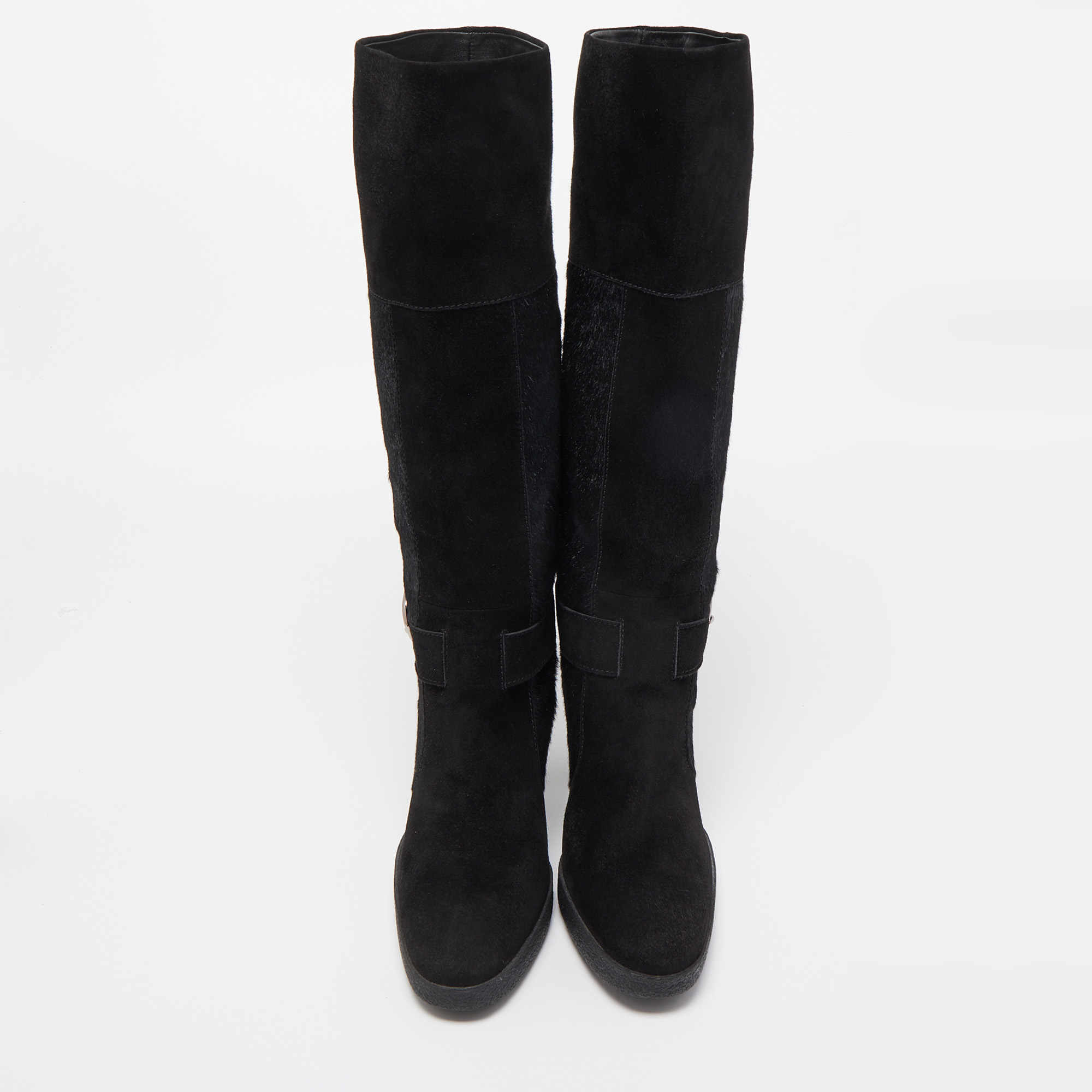 Tod's Black Suede And Calf Hair Knee High Boots Size 40