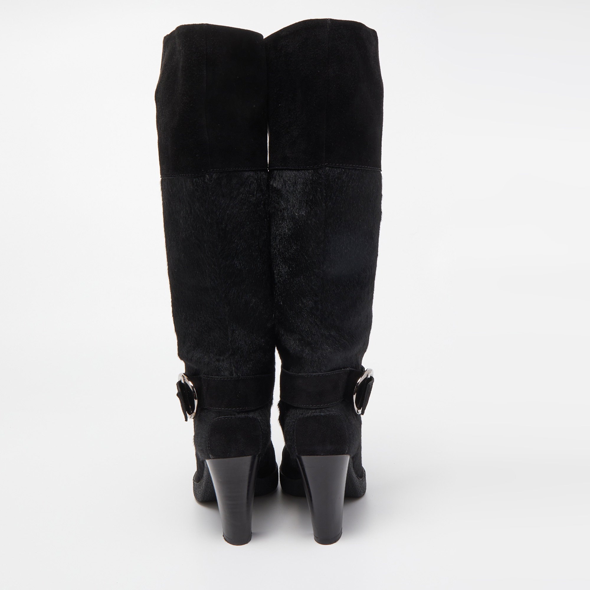 Tod's Black Suede And Calf Hair Knee High Boots Size 40