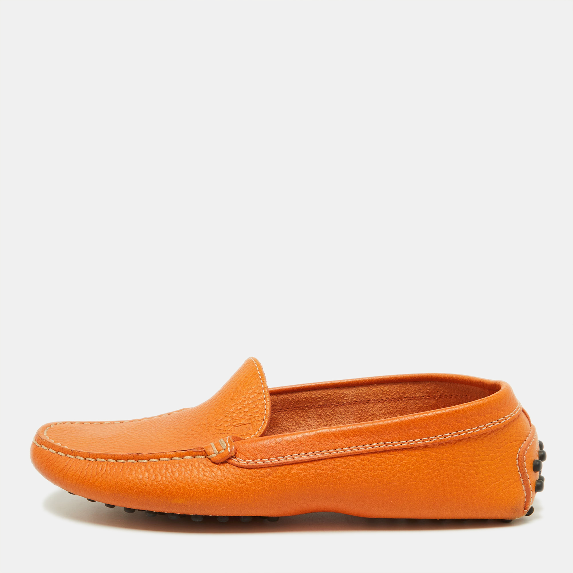 Tod's Orange Leather Penny Slip On Loafers Size 35.5