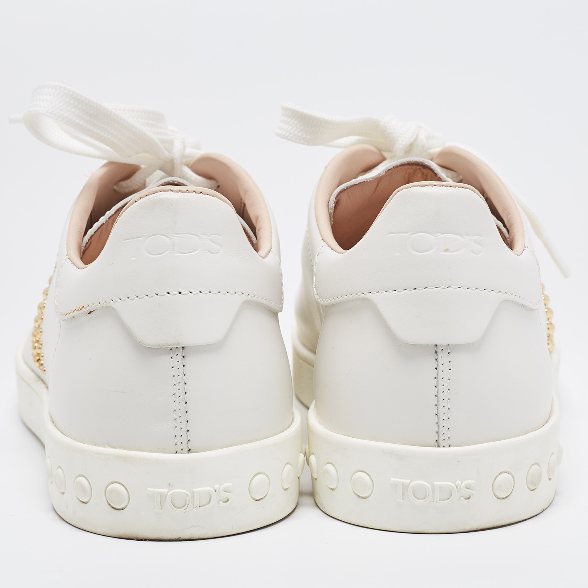 Tod's White Leather Studded T Low Top Sneakers Size 36