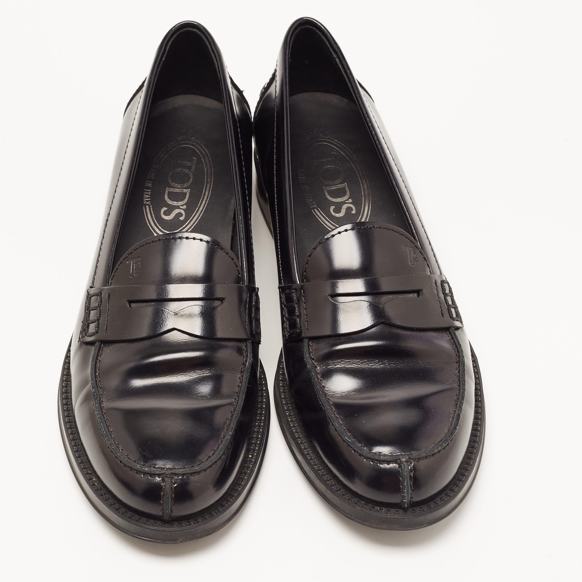 Tod's Black Leather Penny Slip On Loafers Size 35.5