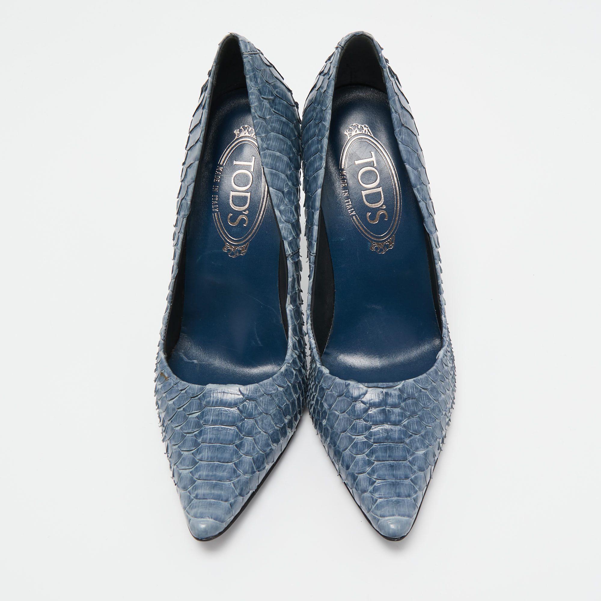 Tod's Blue Python Leather Pointed Toe Pumps Size 37.5