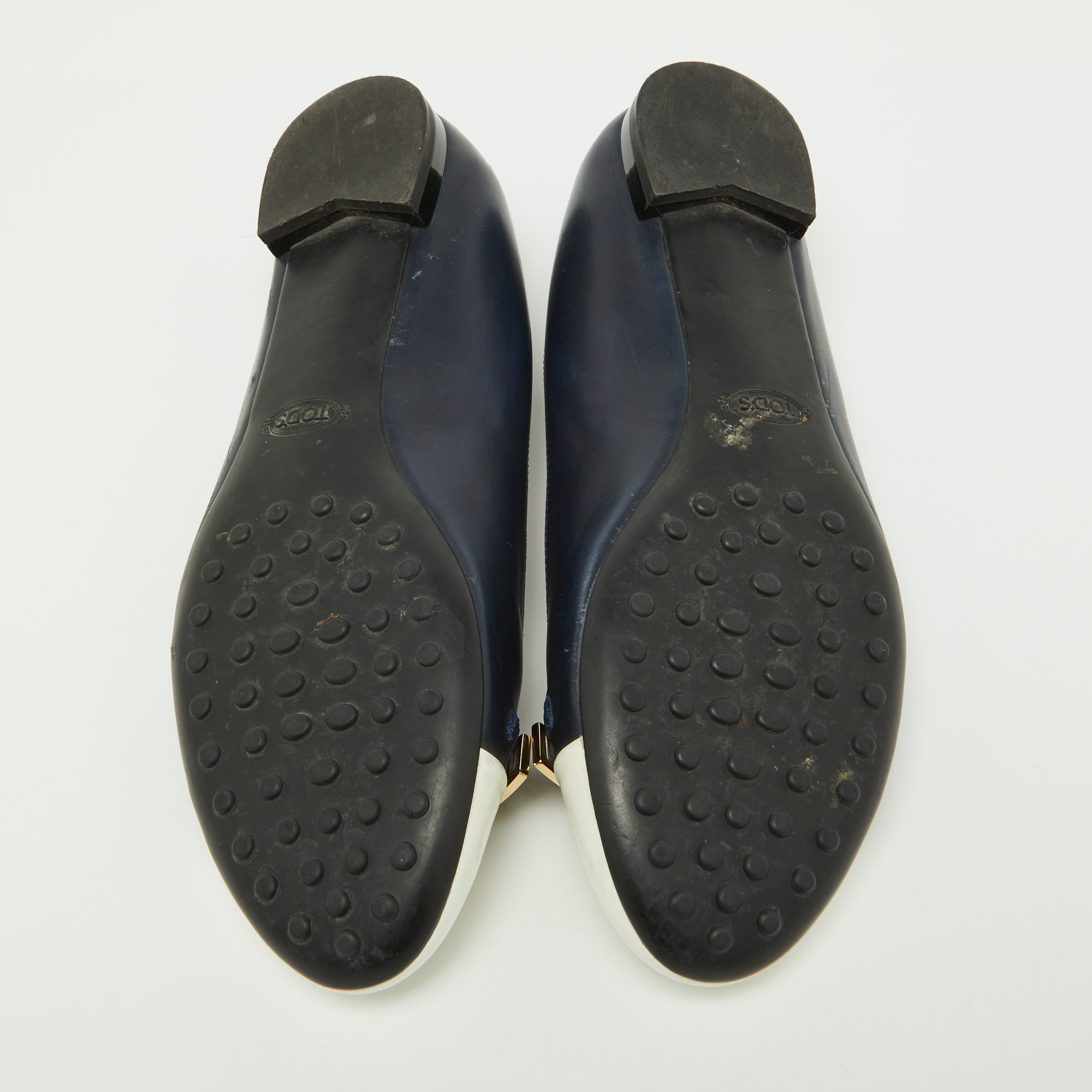 Tod's Blue/White Leather Cap Toe Ballet Flats Size 36.5