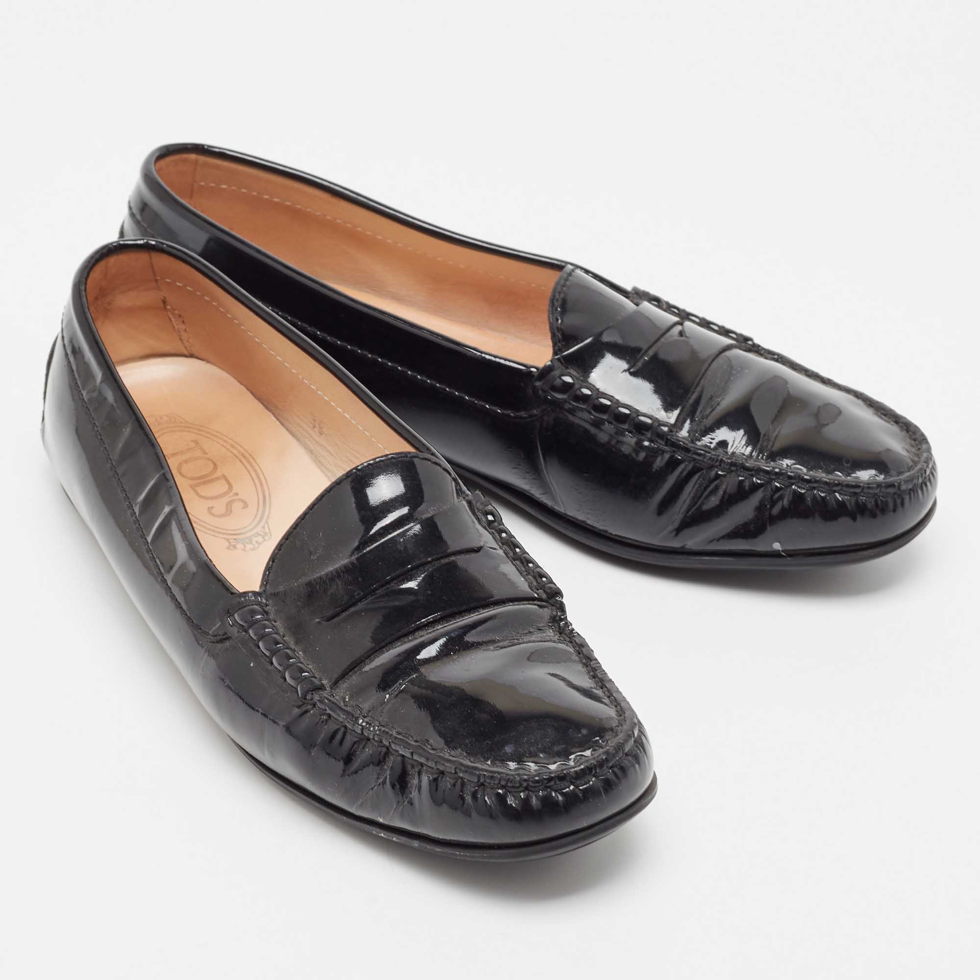 Tod's  Black Patent Leather Penny Slip On Loafers Size 39