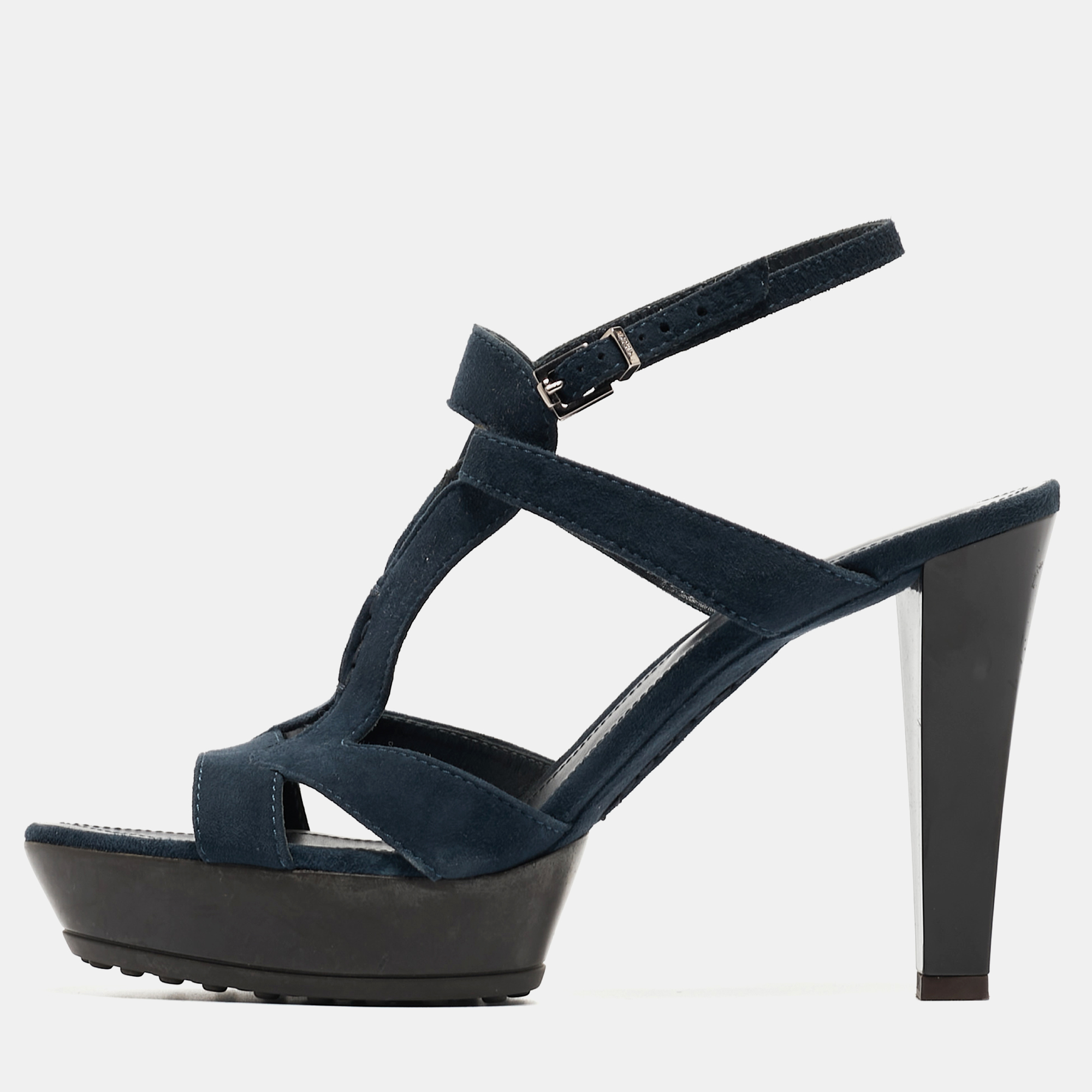 Tod's navy blue cutout suede platform sandals size 40