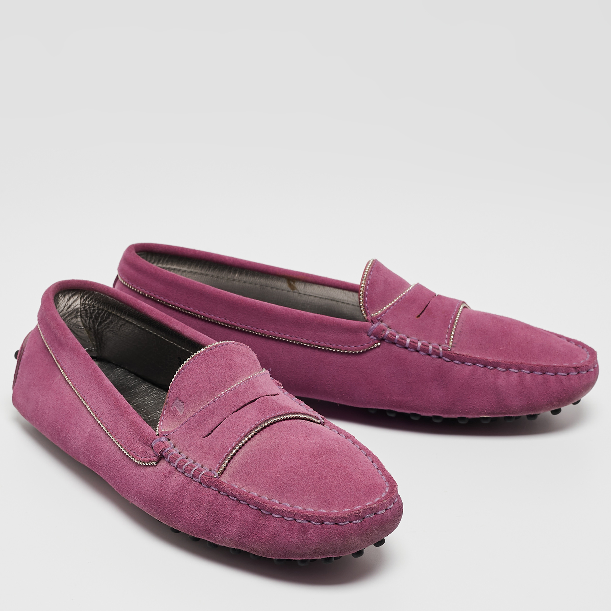 Tod's Purple Suede Beaded Penny Loafers Size 37.5