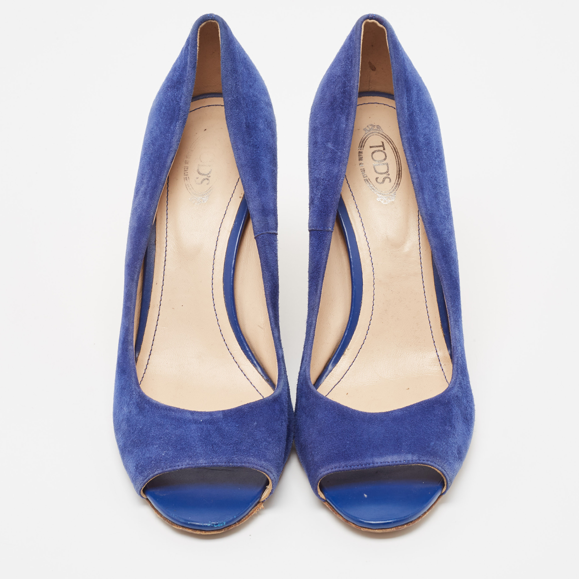 Tod's Blue Suede Wedge Peep Toe Pumps Size 40