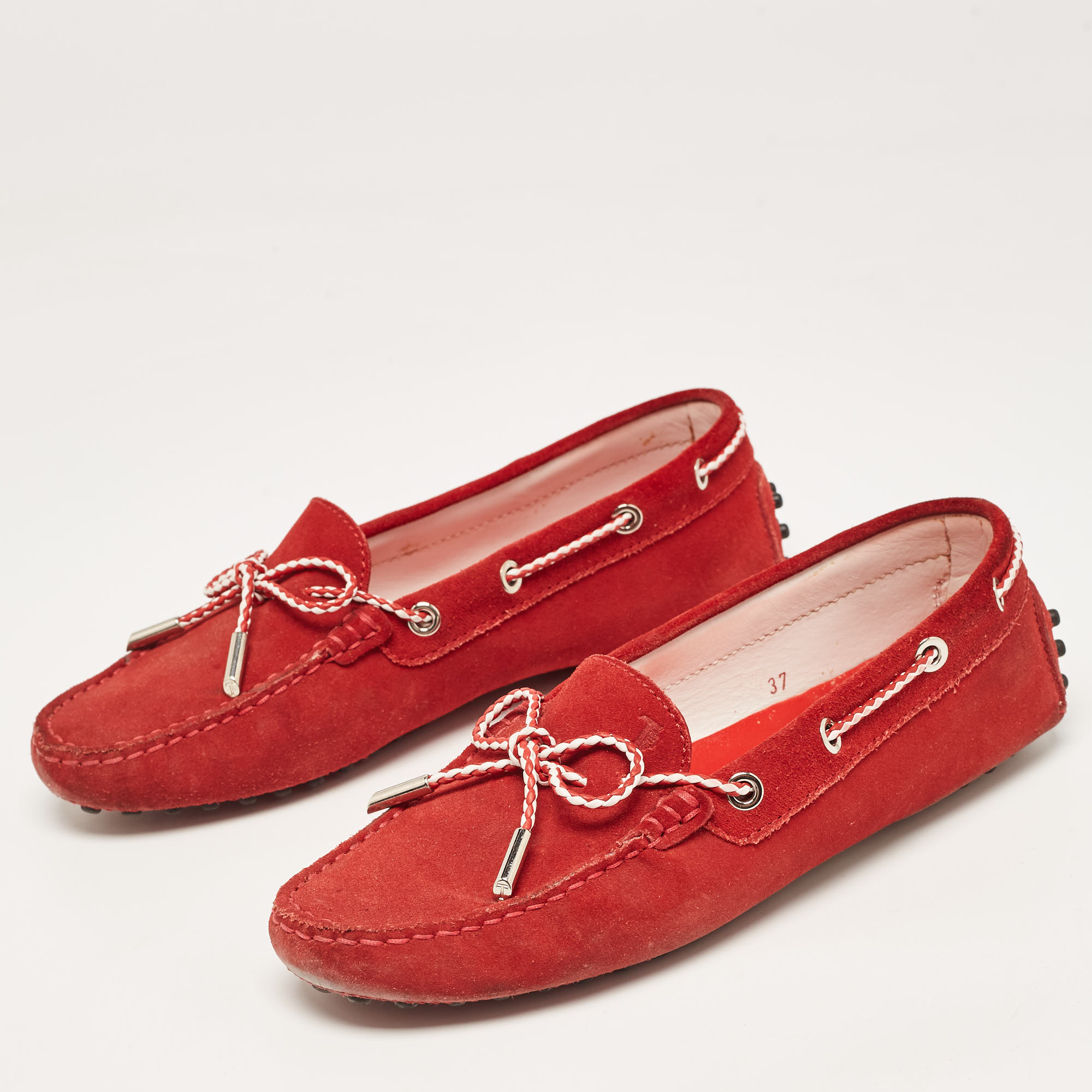 Tod's Red Suede Gommino Slip On Loafers Size 37