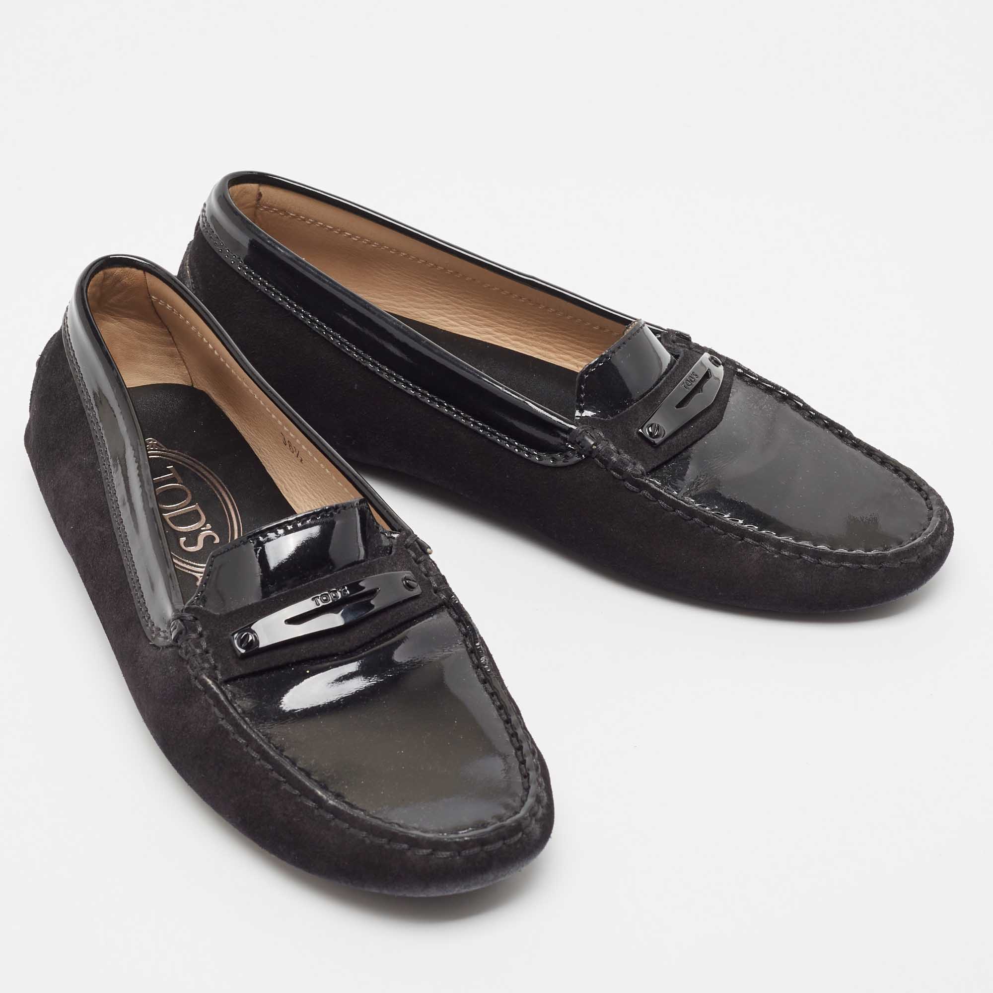 Tod's Black Suede And Patent Leather Loafers Size 36.5