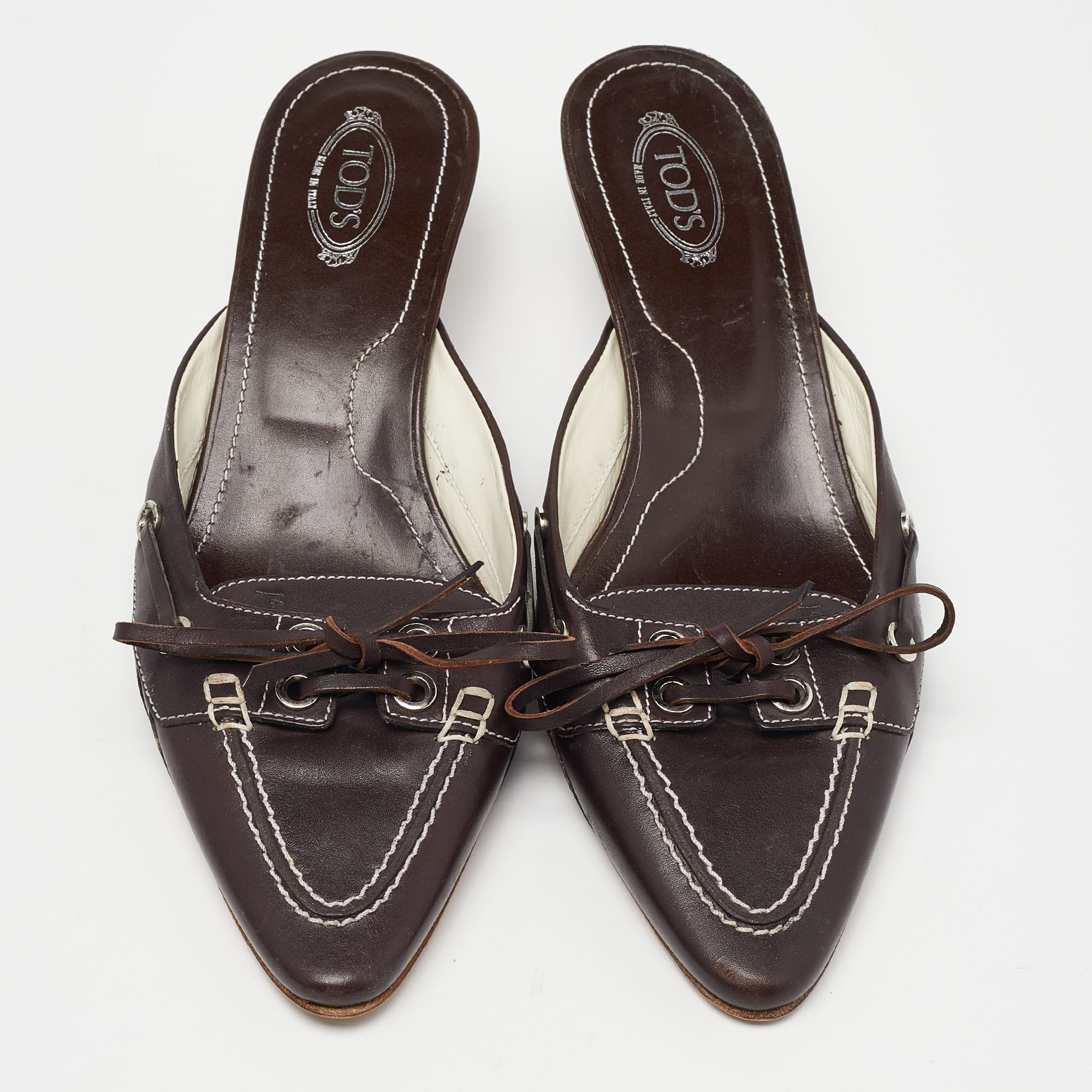 Tod's Brown Leather Bow Mules Size 39
