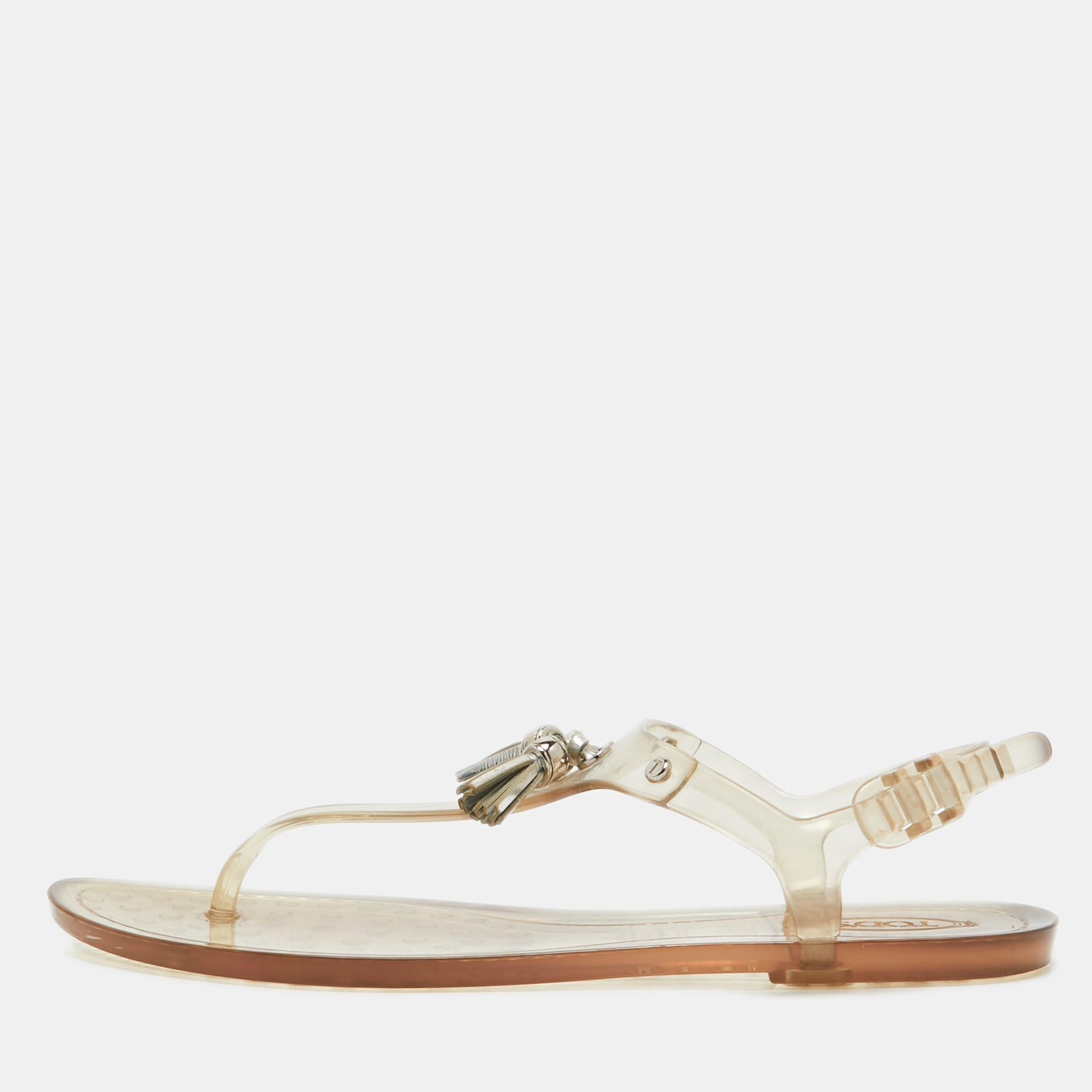 Tod's transparent rubber tassel bow flat thong sandals size 40