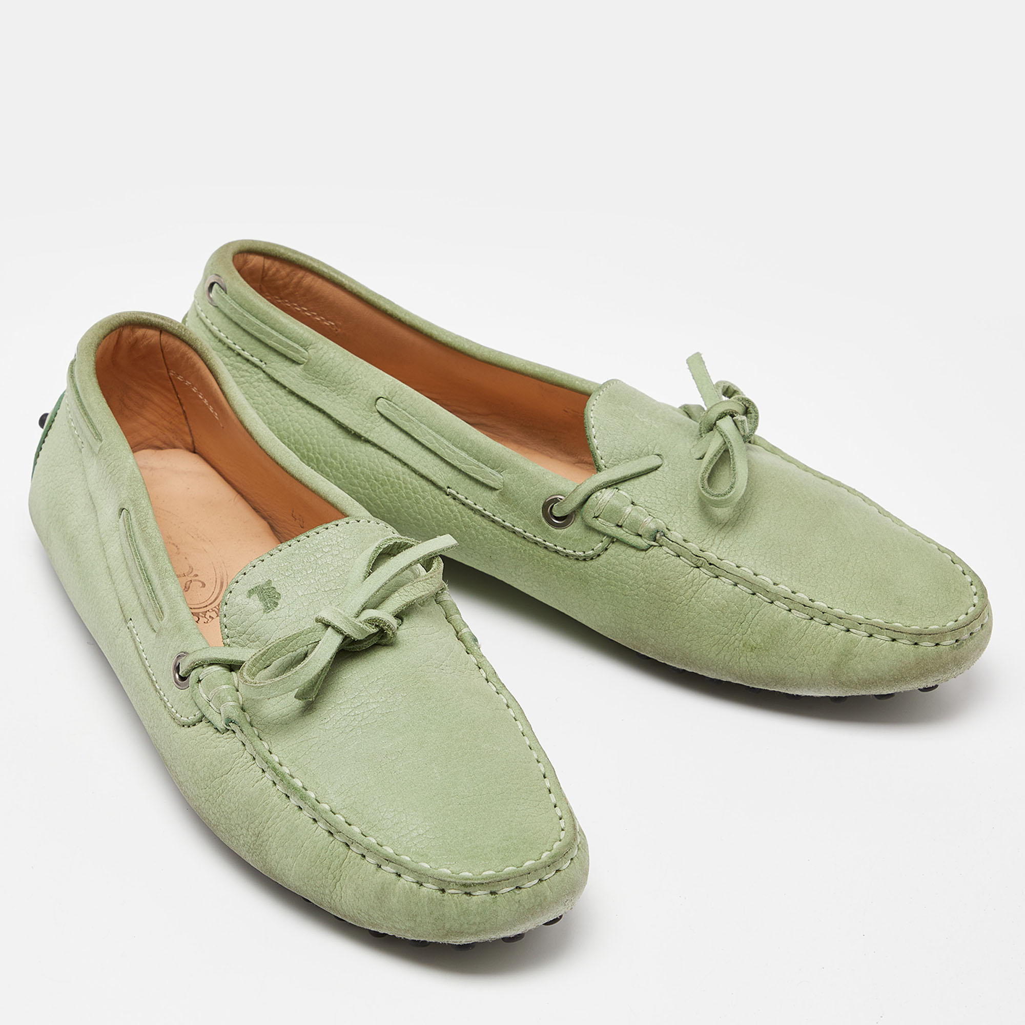 Tod's Green Leather Bow Loafers Size 40
