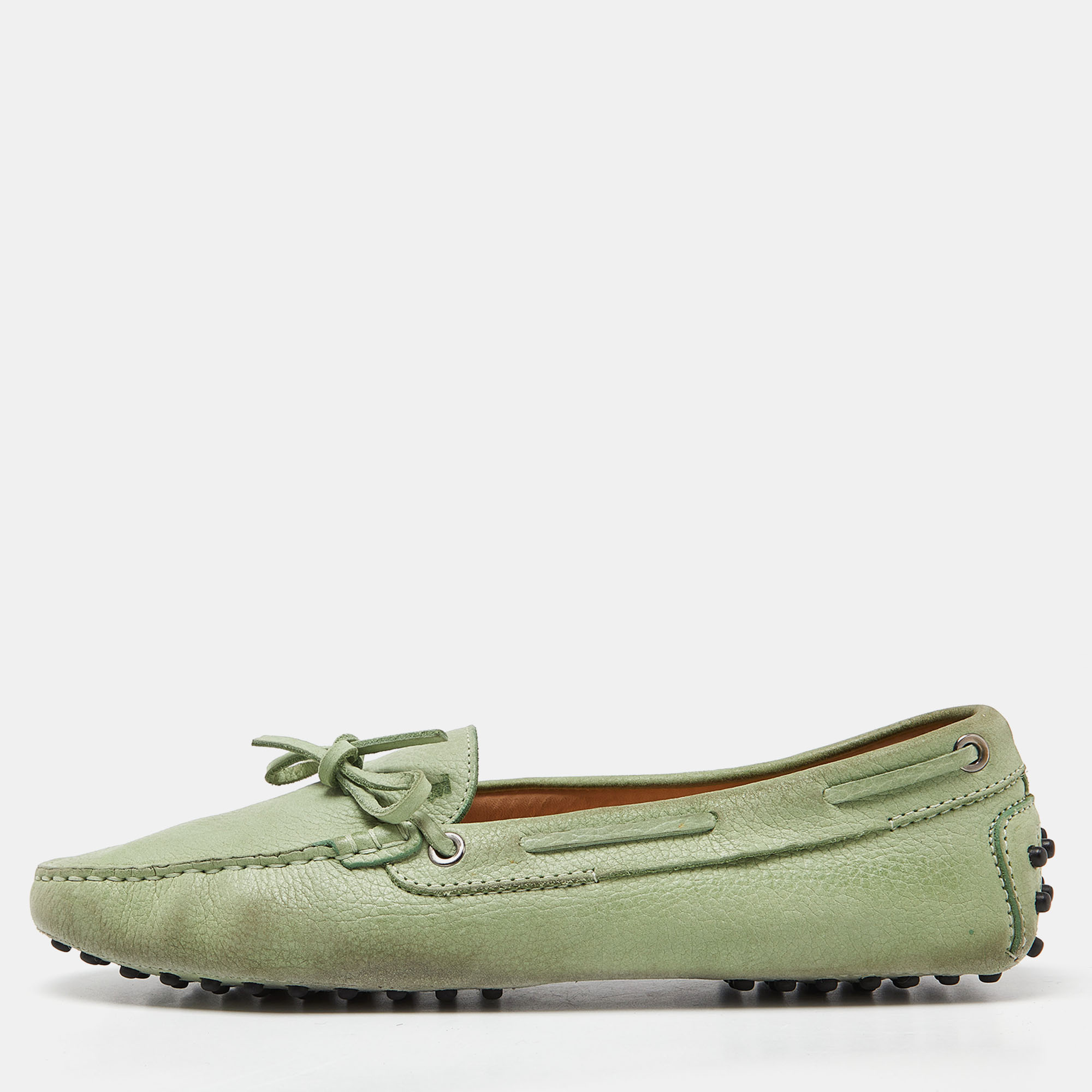 Tod's Green Leather Bow Loafers Size 40