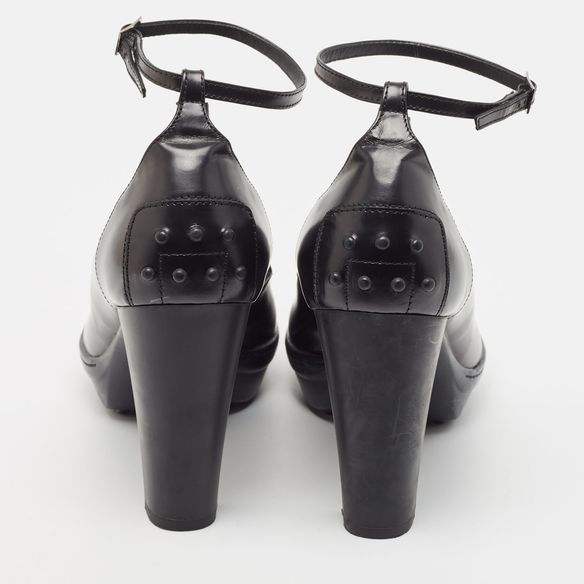 Tod's Black Leather Platform Ankle Strap Pumps Size 40