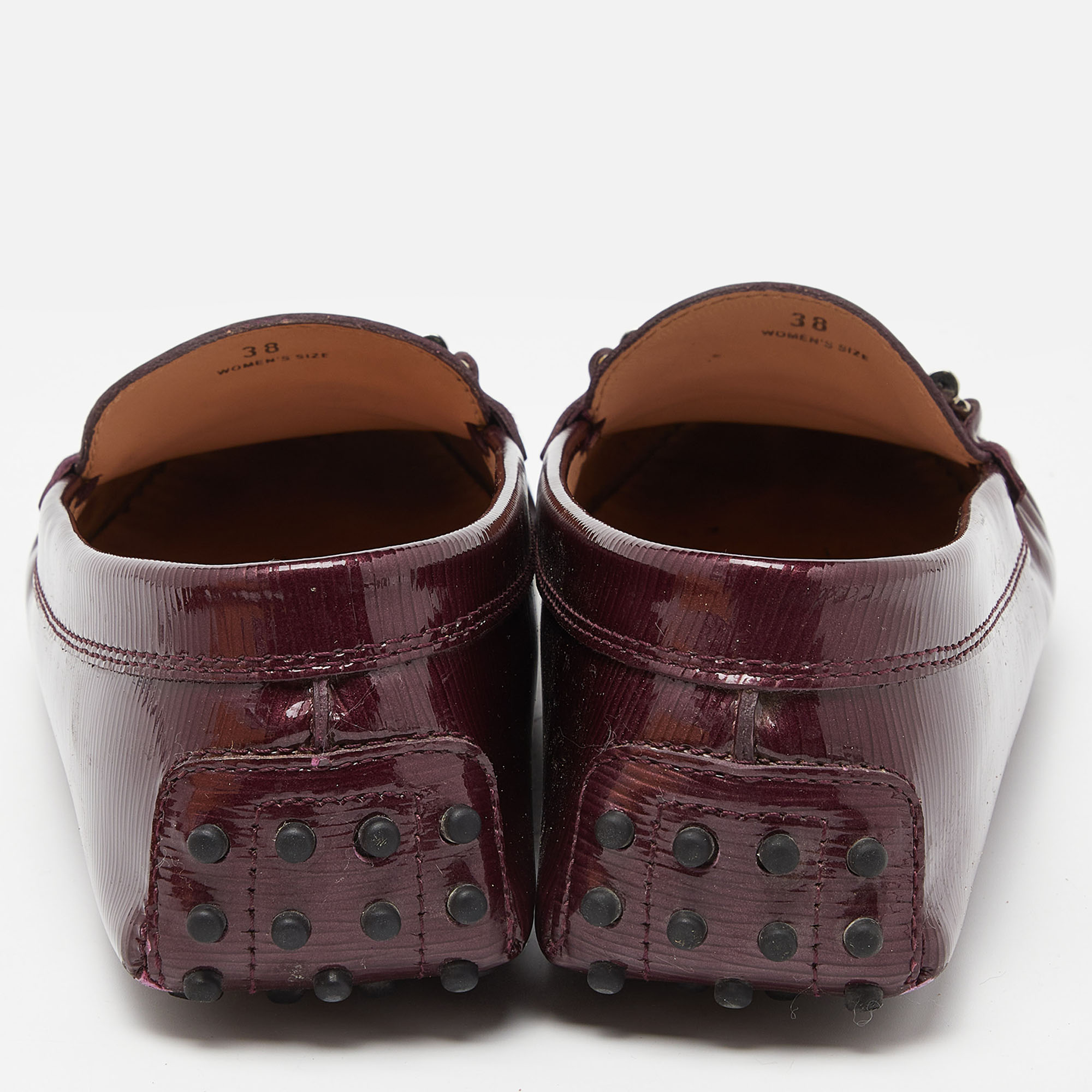 Tod's Burgundy Patent Leather Slip On Loafers Size 38