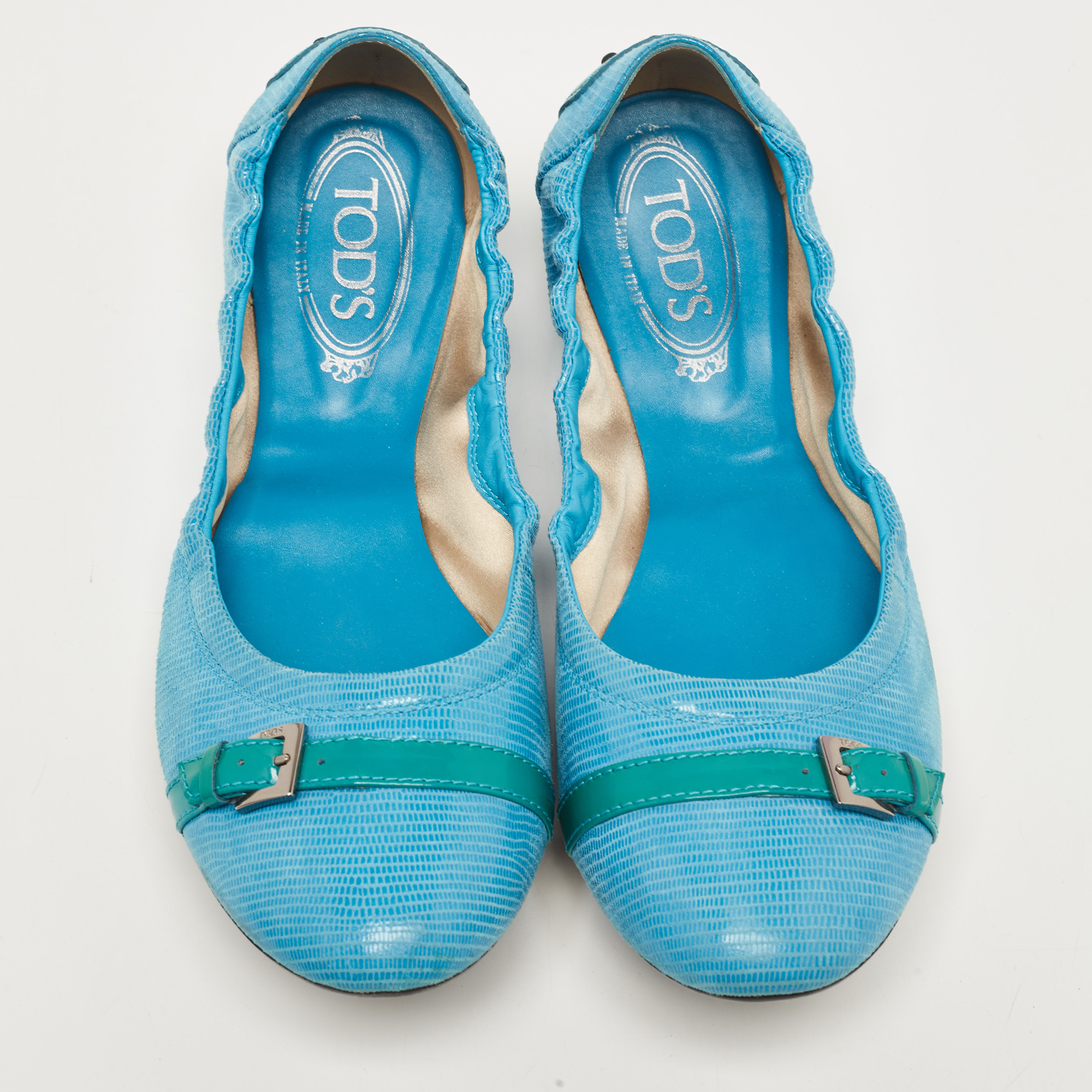 Tod's Blue Textured Suede Scrunch Ballet Flats Size 42