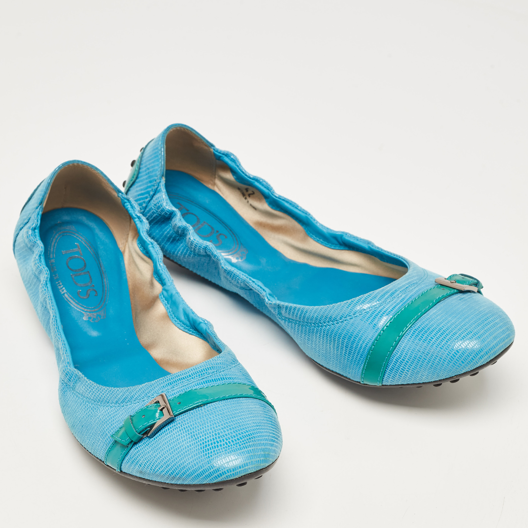 Tod's Blue Textured Suede Scrunch Ballet Flats Size 42