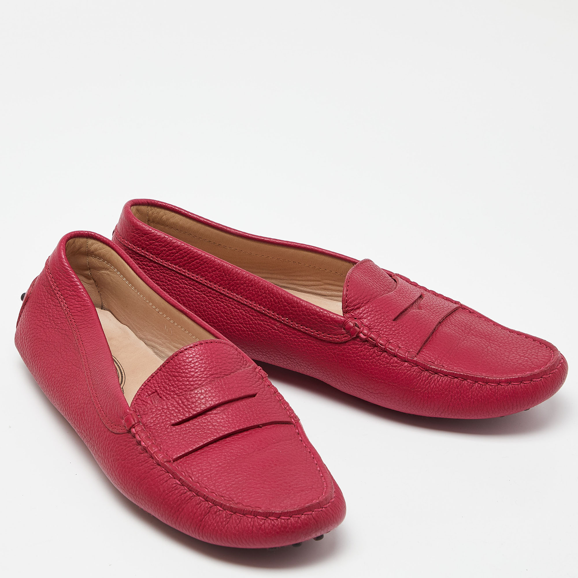 Tod's Pink Leather Driver Penny Slip On Loafers Size 41