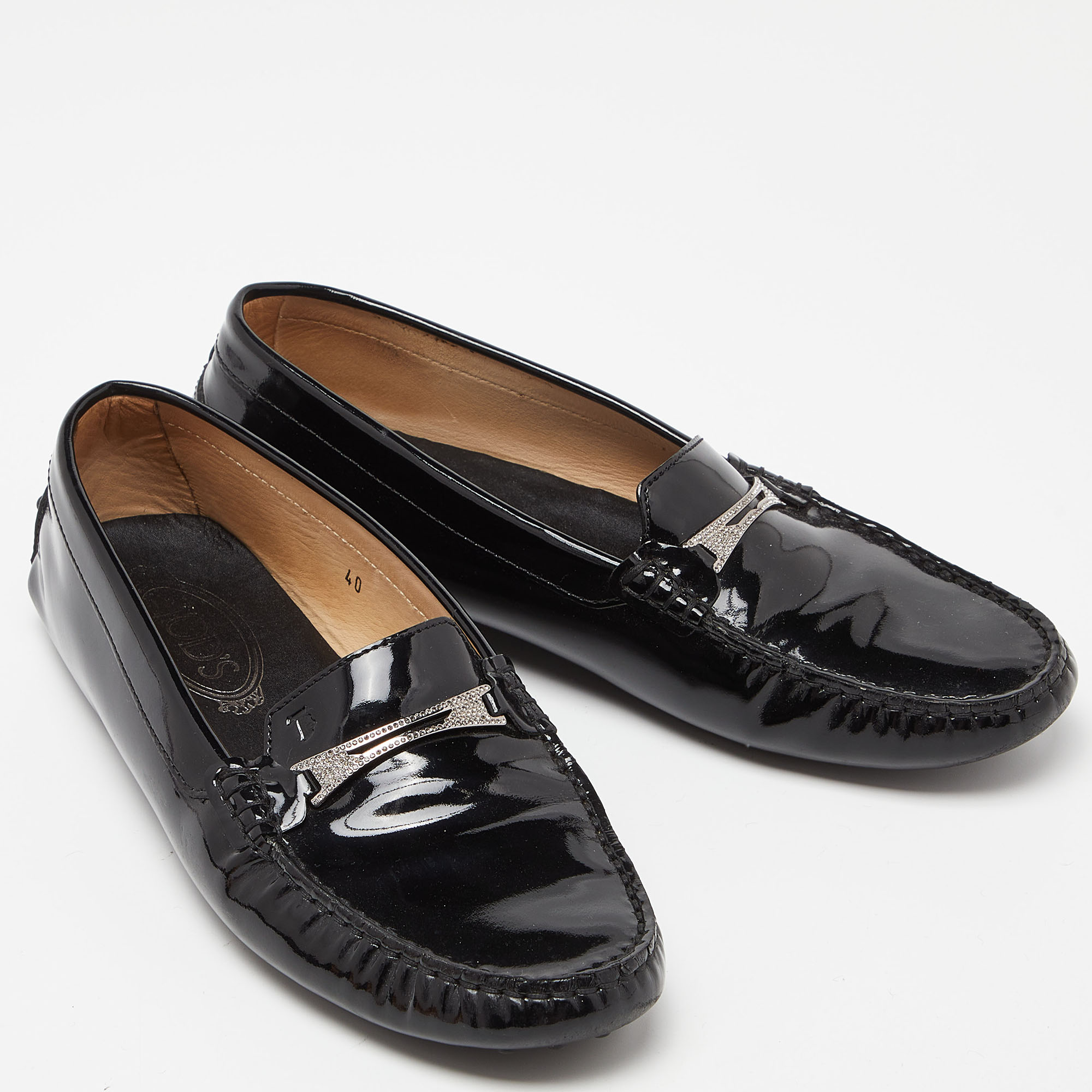 Tod's Black Patent Leather Penny Loafers Size 40