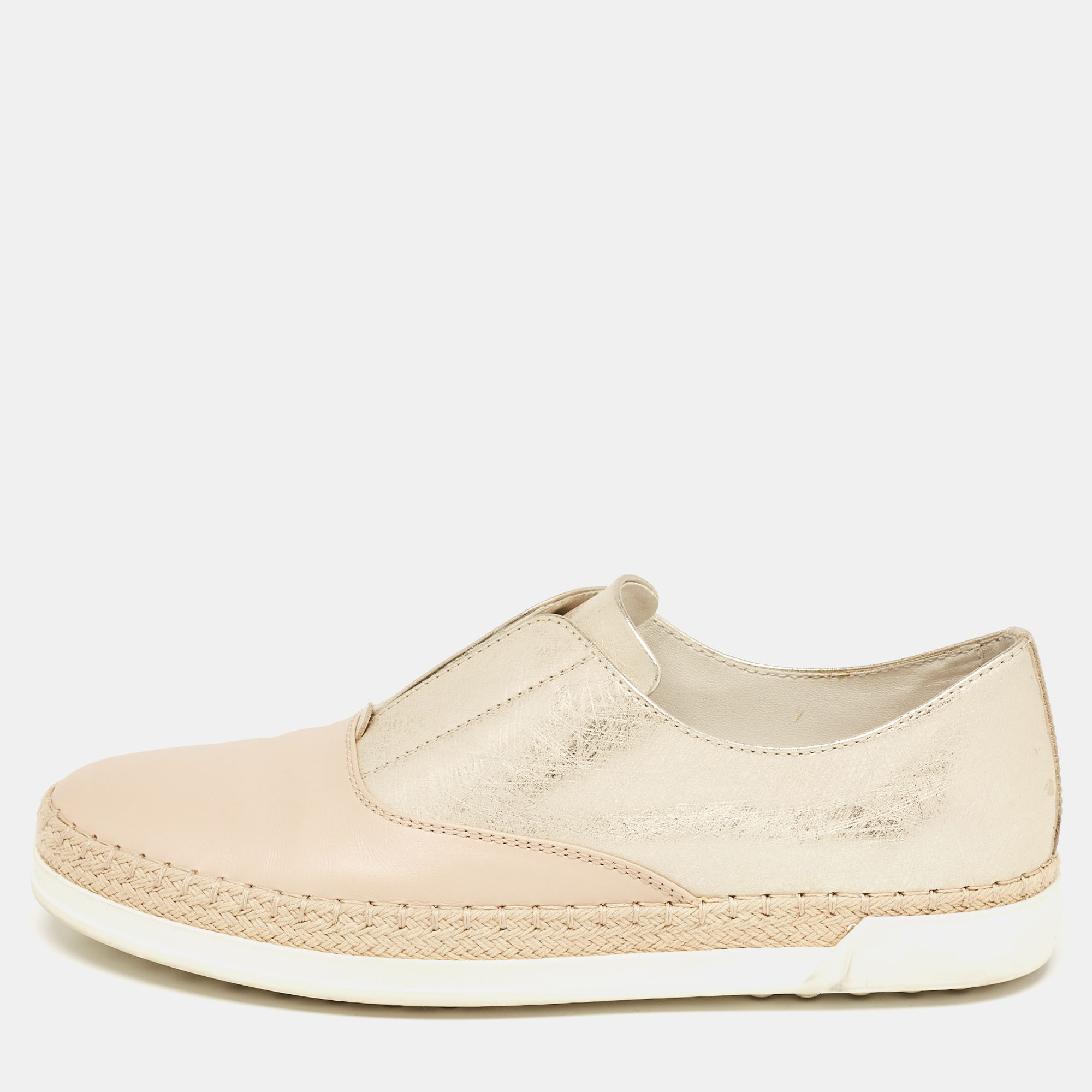 Tod's beige/gold leather espadrille flat size 36