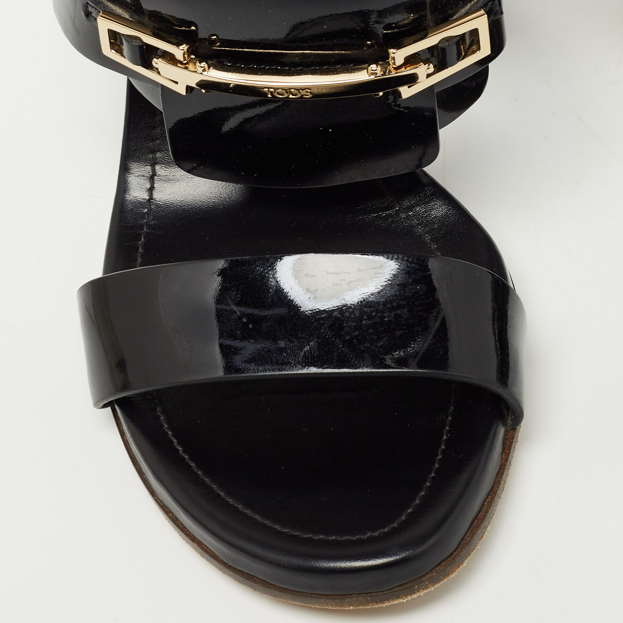 Tod's Black Patent Leather Buckle Slingback Sandals Size 37