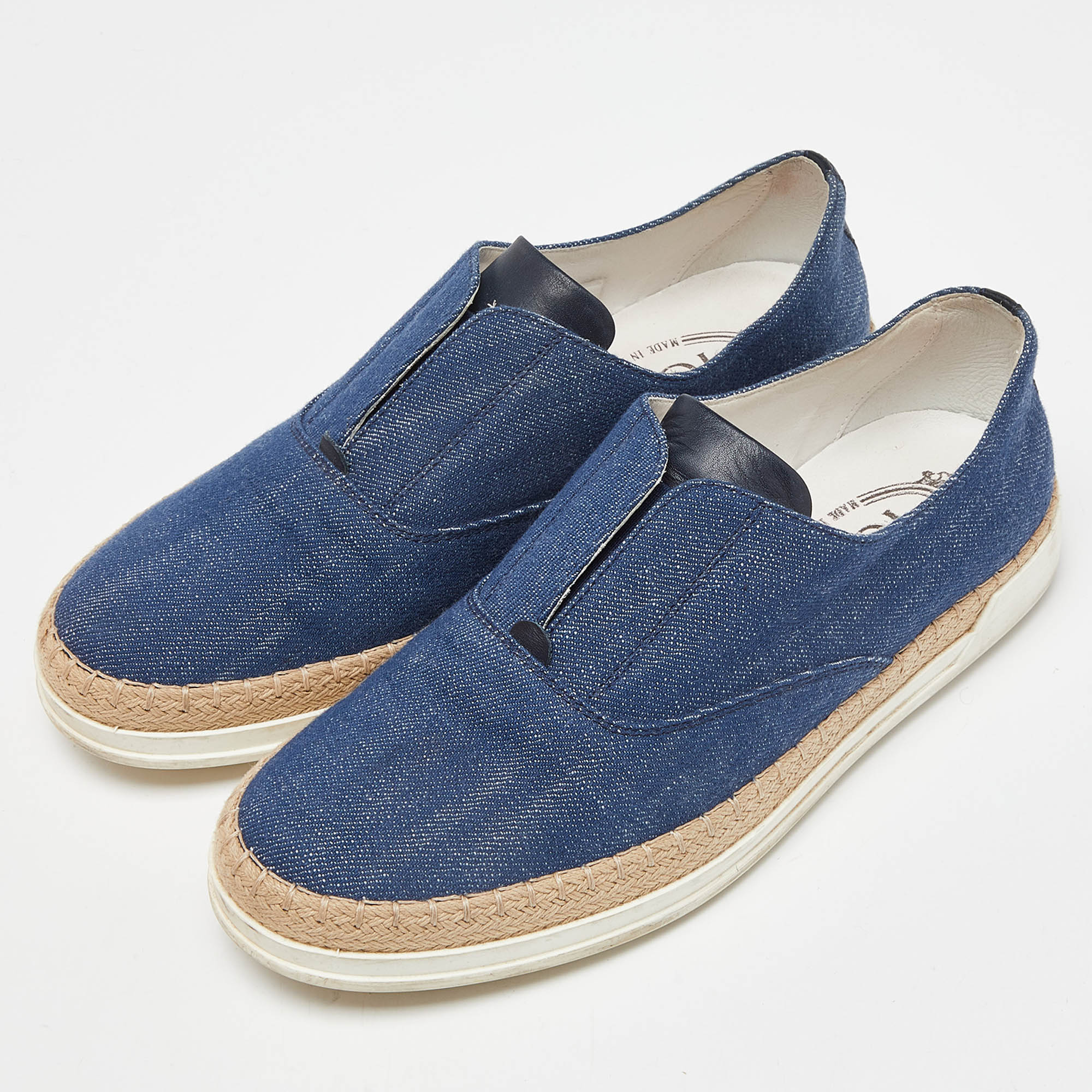 Tod's Blue Denim Francesina Slip On Espadrille Sneakers Size 36.5