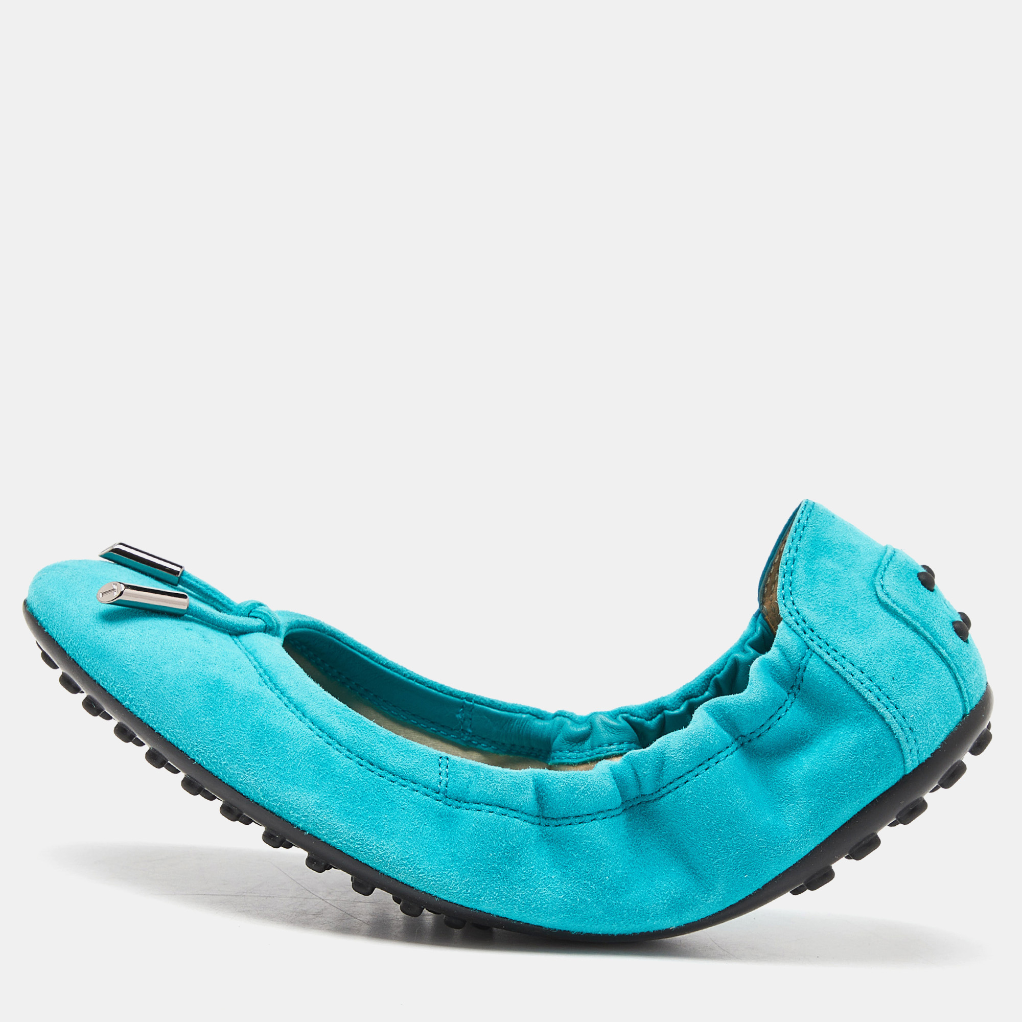 Tod's turquoise suede scrunch ballet flats size 37.5