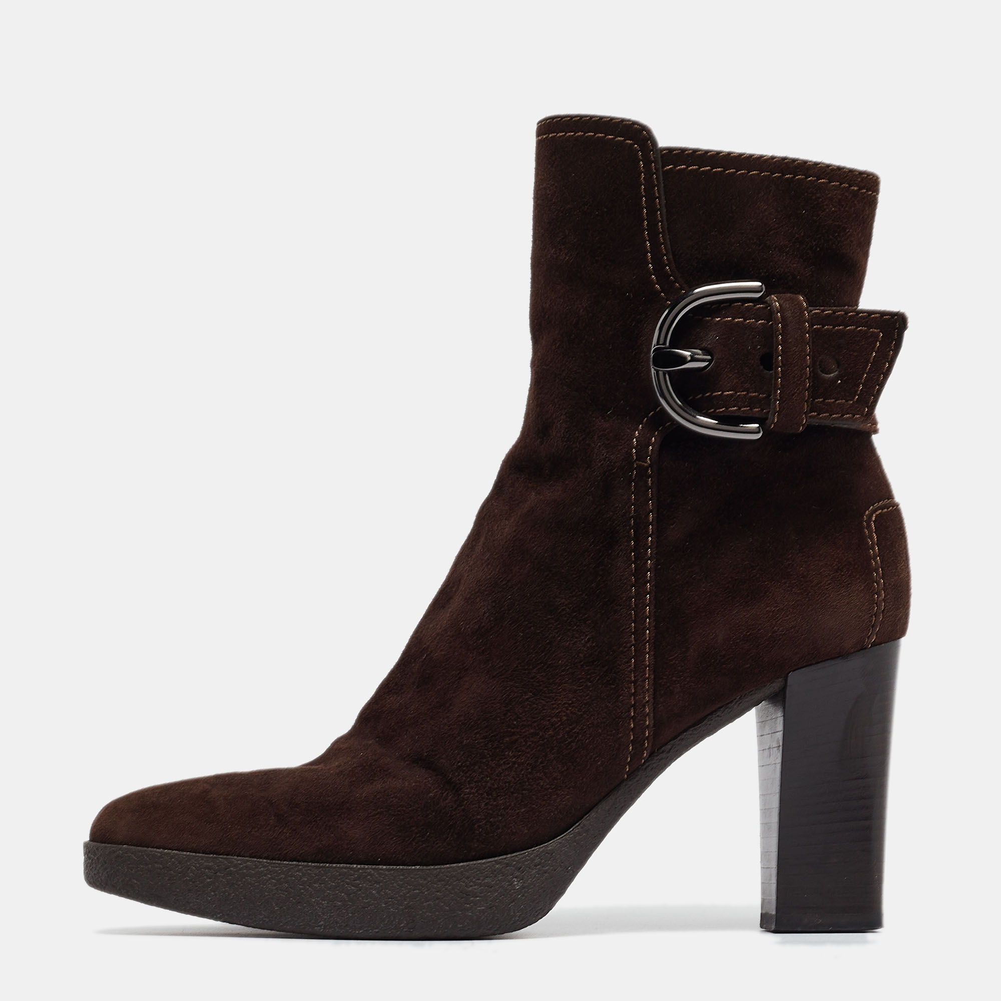 

Tod's Brown Suede Buckle Detail Ankle Boots Size