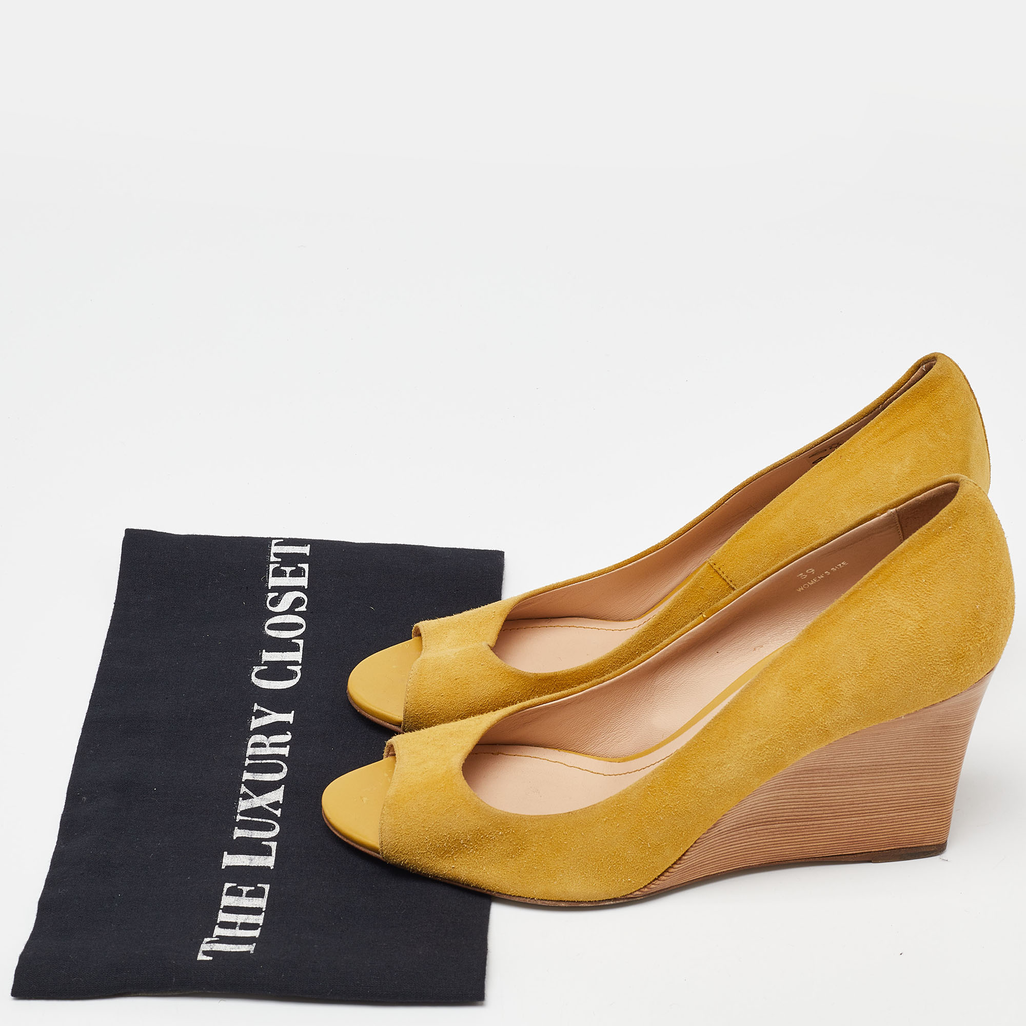 Tod's Yellow Suede Wedge Peep Toe Pumps Size 39