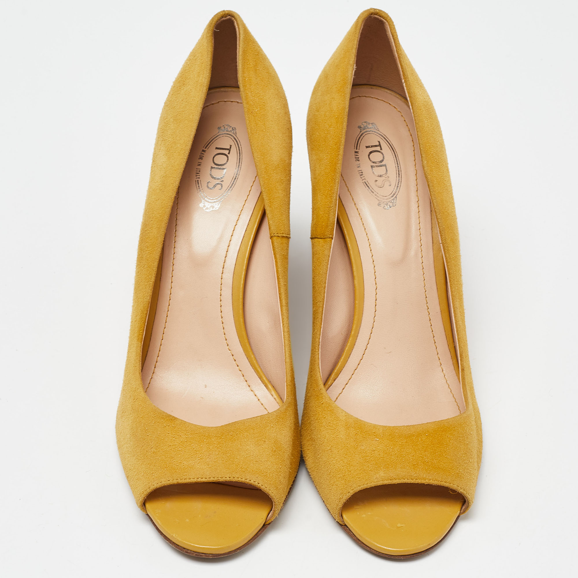 Tod's Yellow Suede Wedge Peep Toe Pumps Size 39