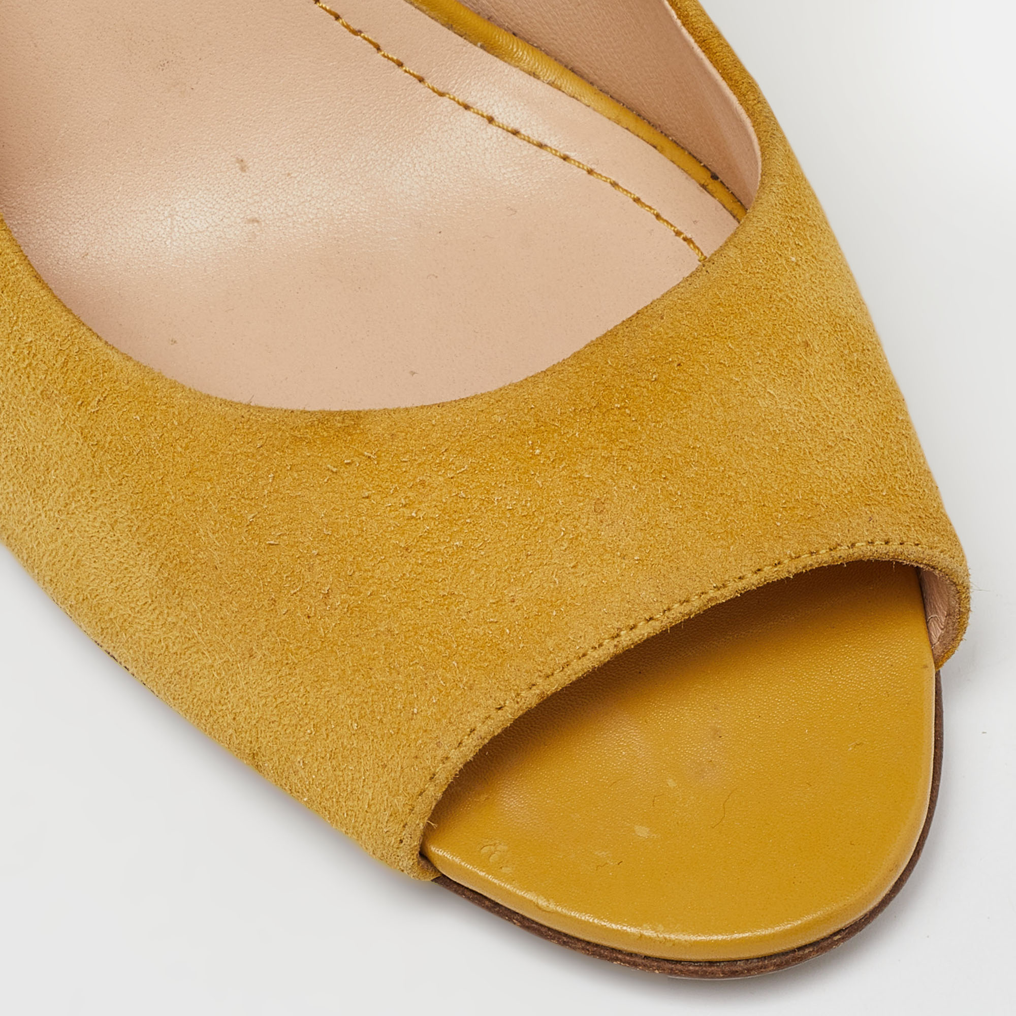 Tod's Yellow Suede Wedge Peep Toe Pumps Size 39