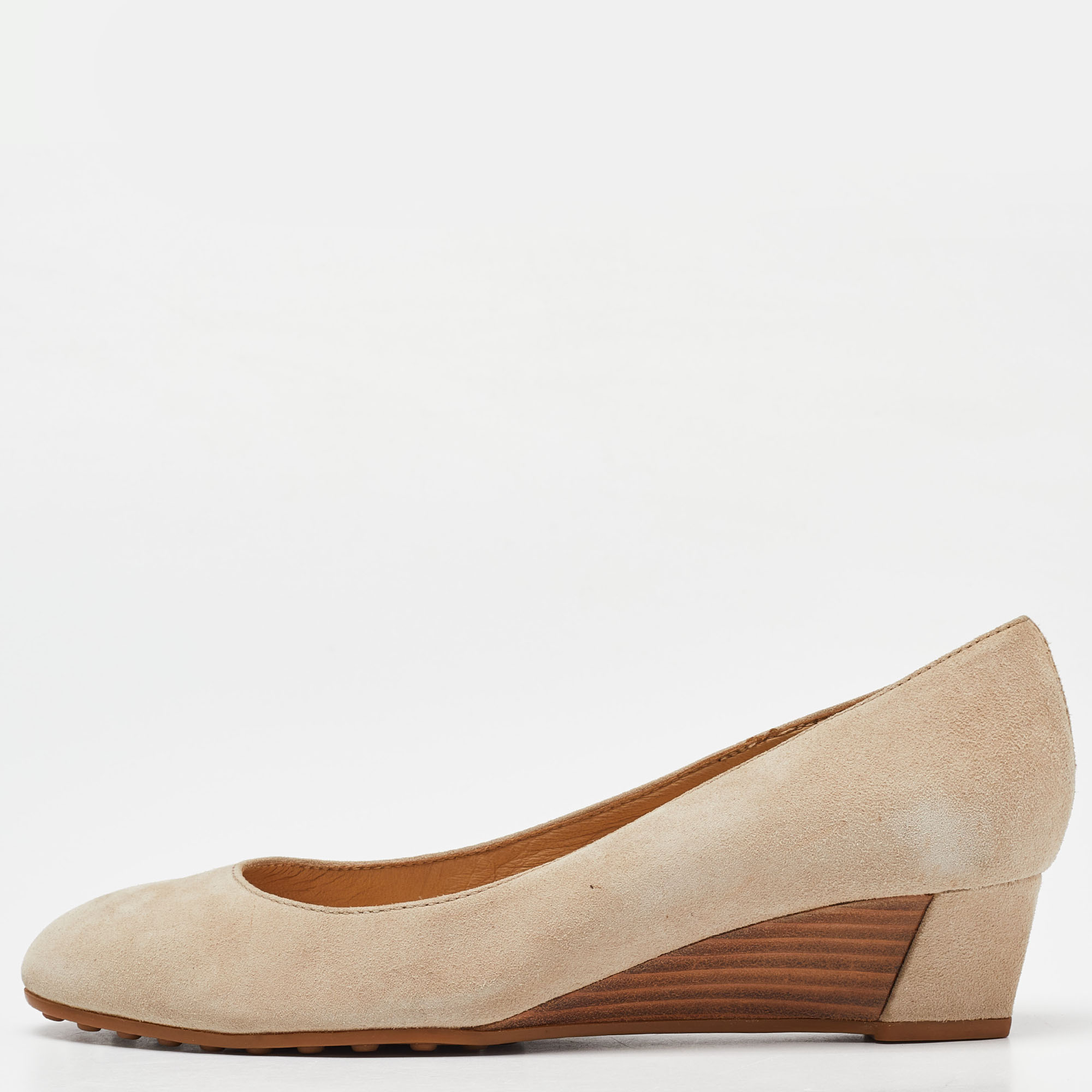 Tod's beige suede wedge pumps size 36.5