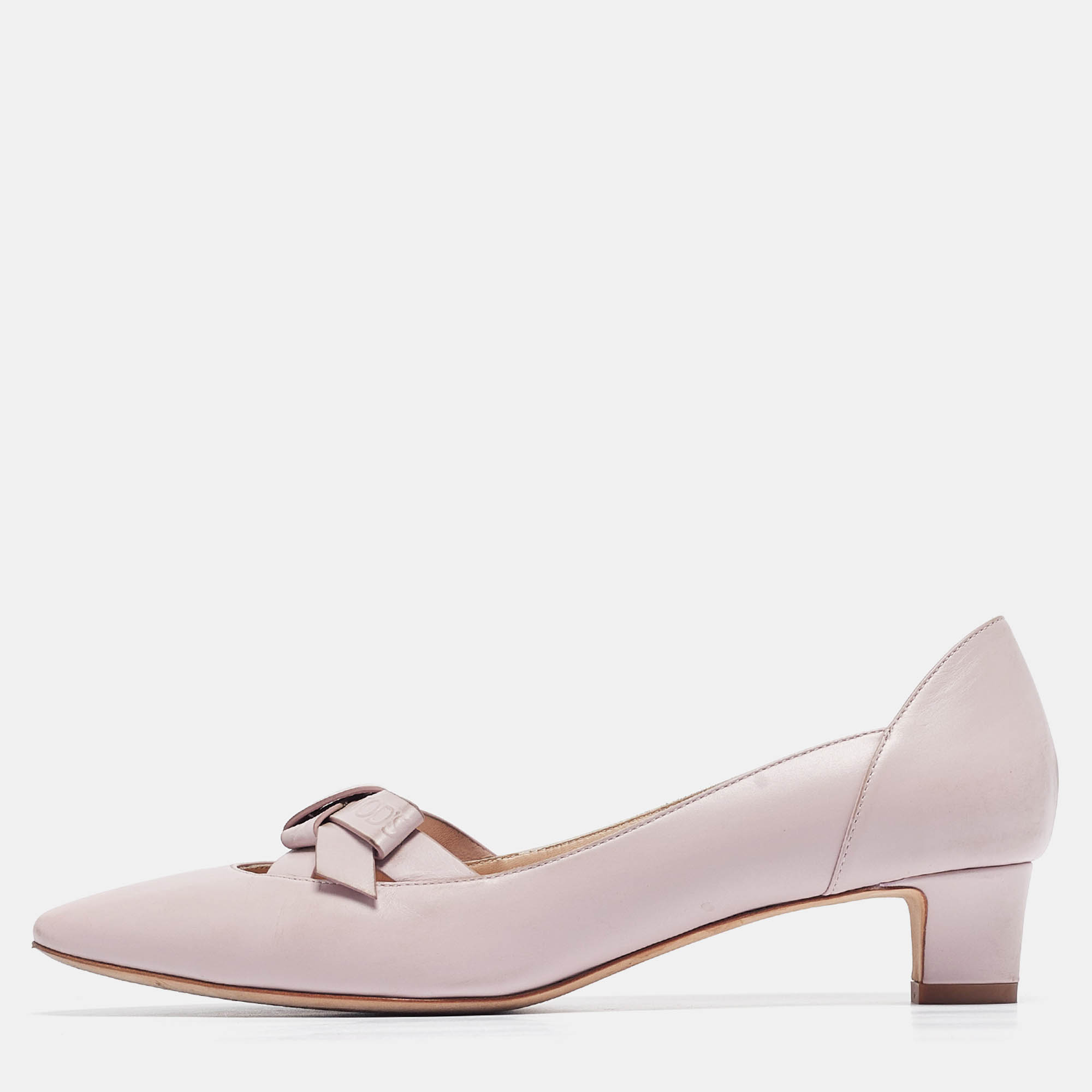 Tod's pink leather bow block heel pumps size 37.5