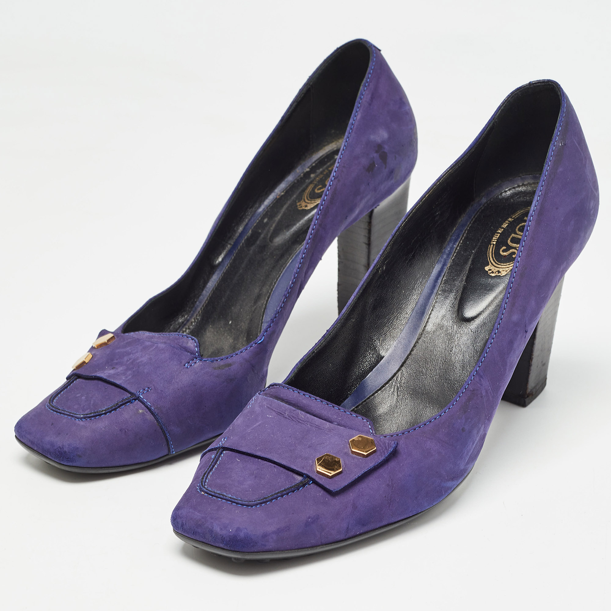 Tod's Purple Nubuck Leather Square Toe Pumps Size 41