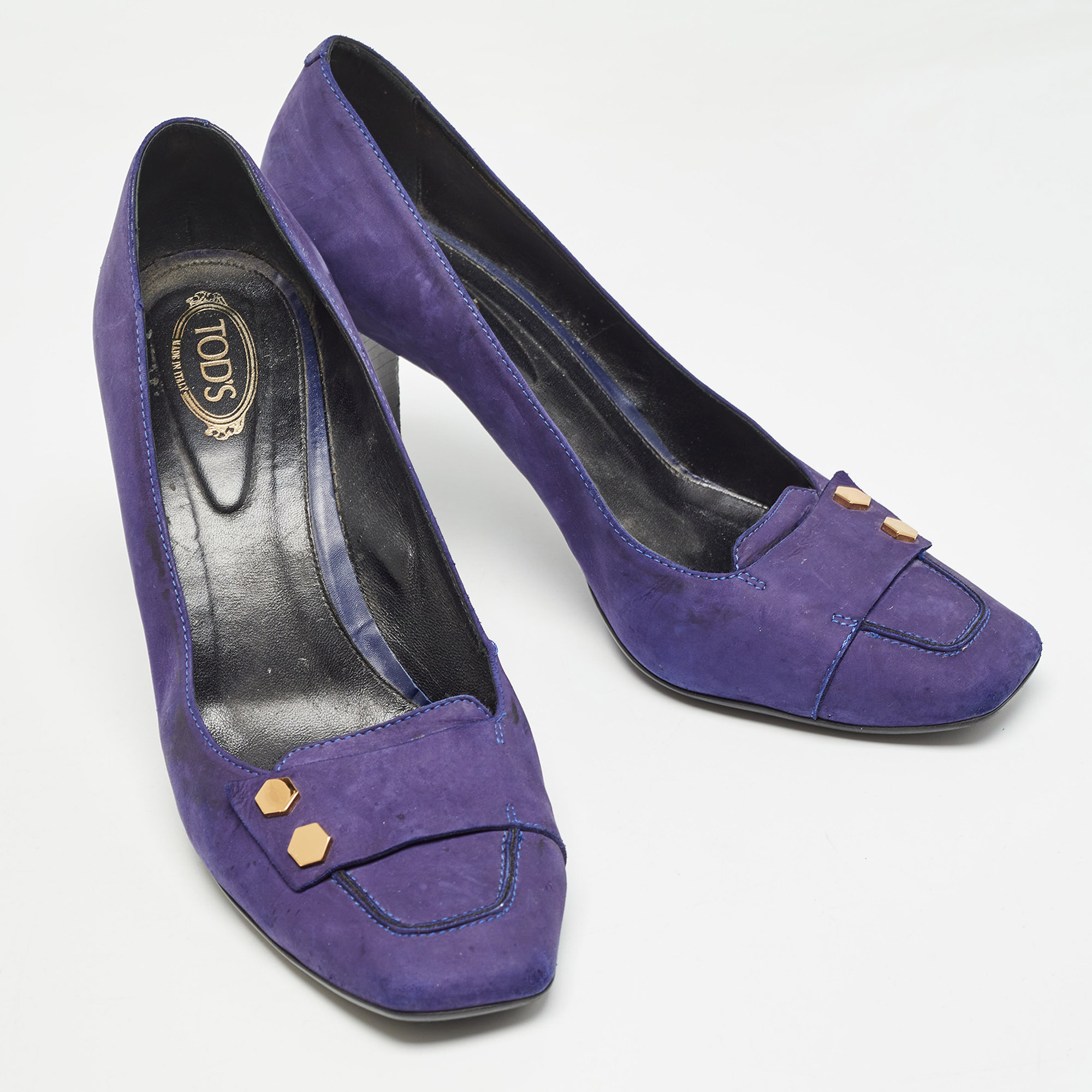 Tod's Purple Nubuck Leather Square Toe Pumps Size 41