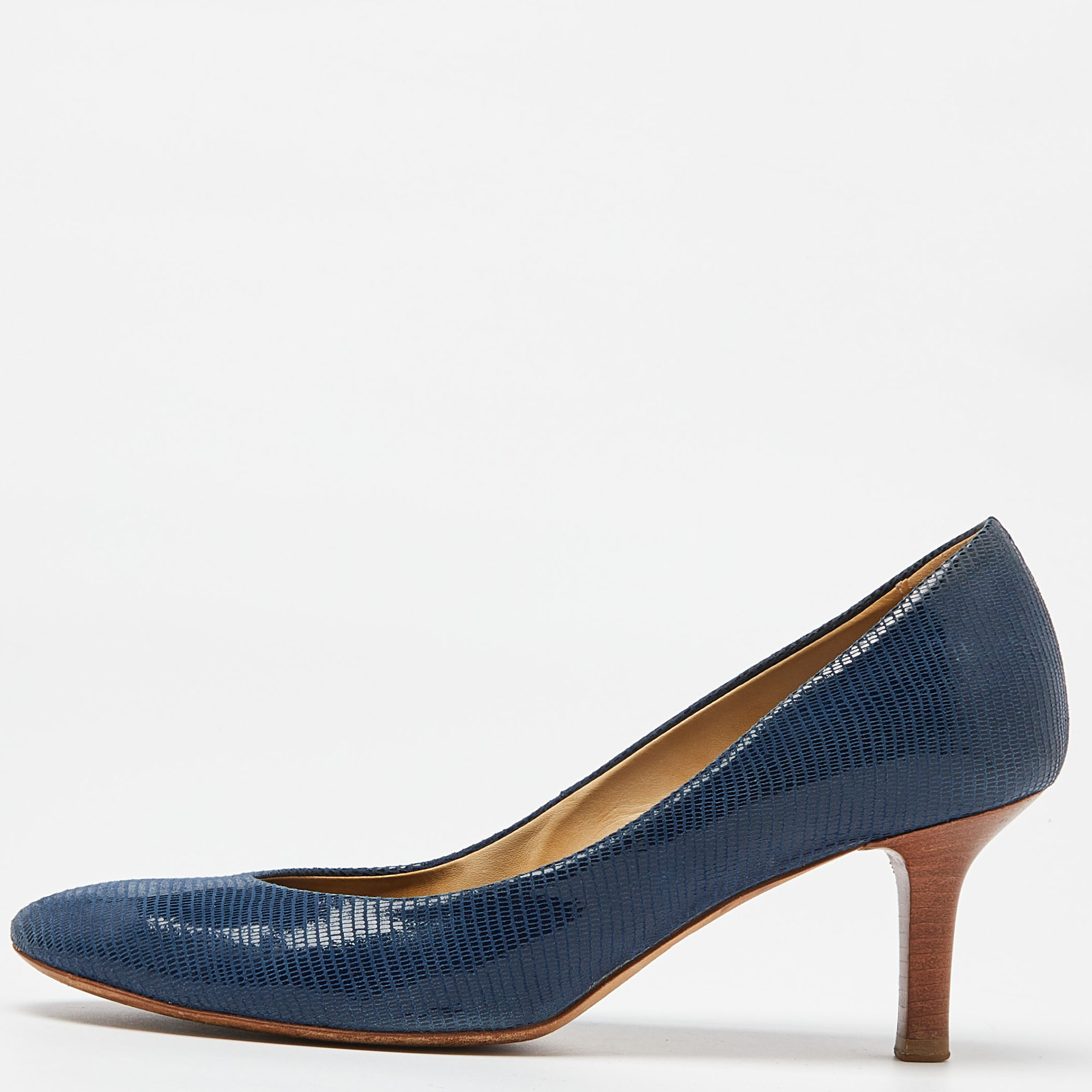 Tod's blue lizard embossed leather pumps size 38.5