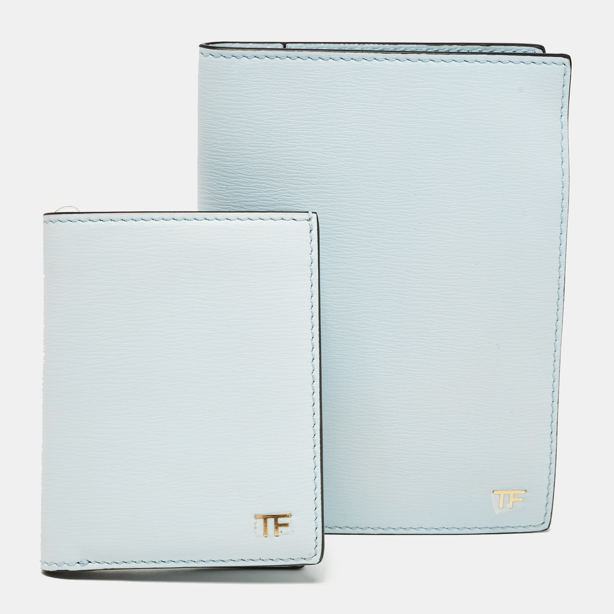 Tom Ford Light Turquoise Leather TF Passport Holder And Card Case Set