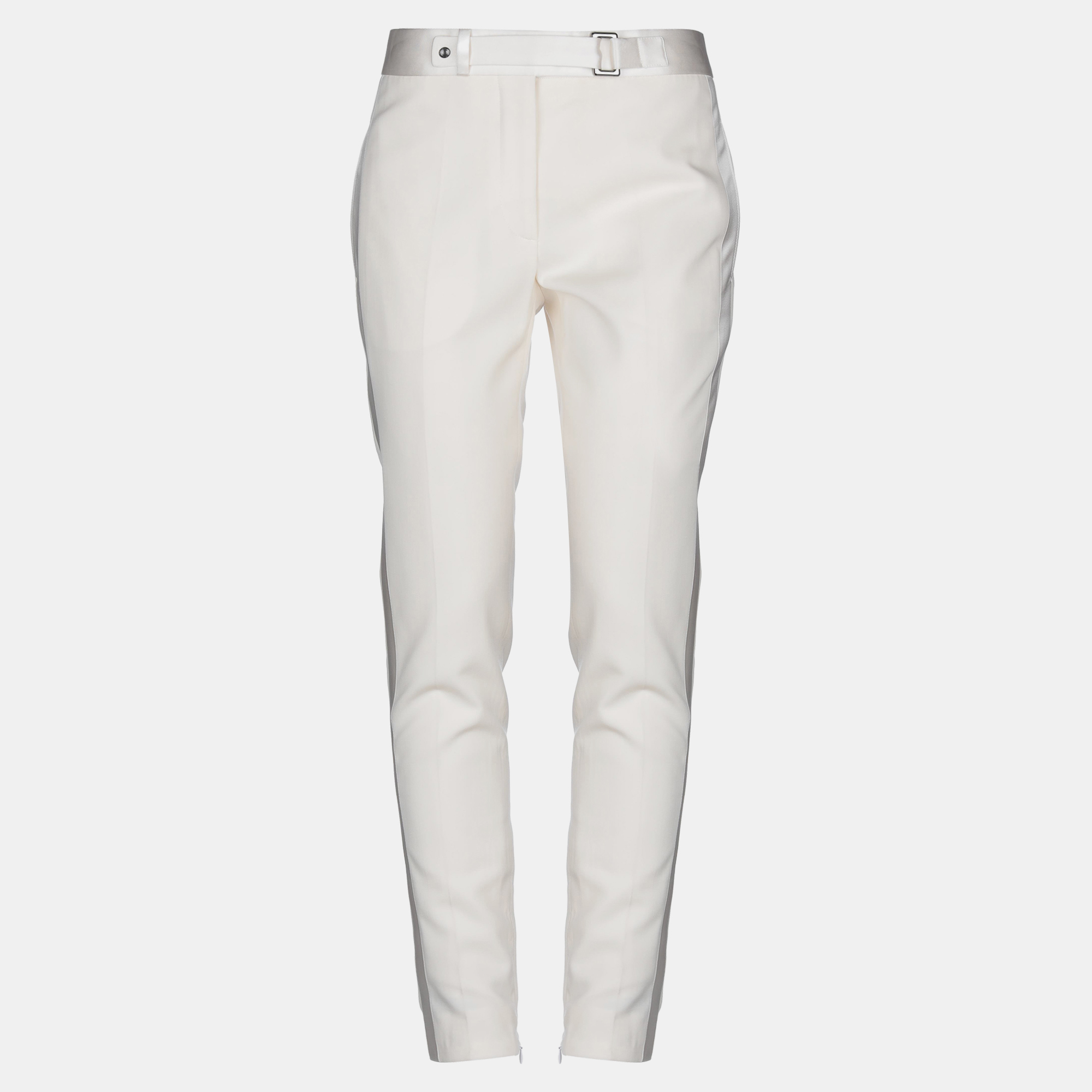 Tom ford cream wool satin striped trousers s (it 38)