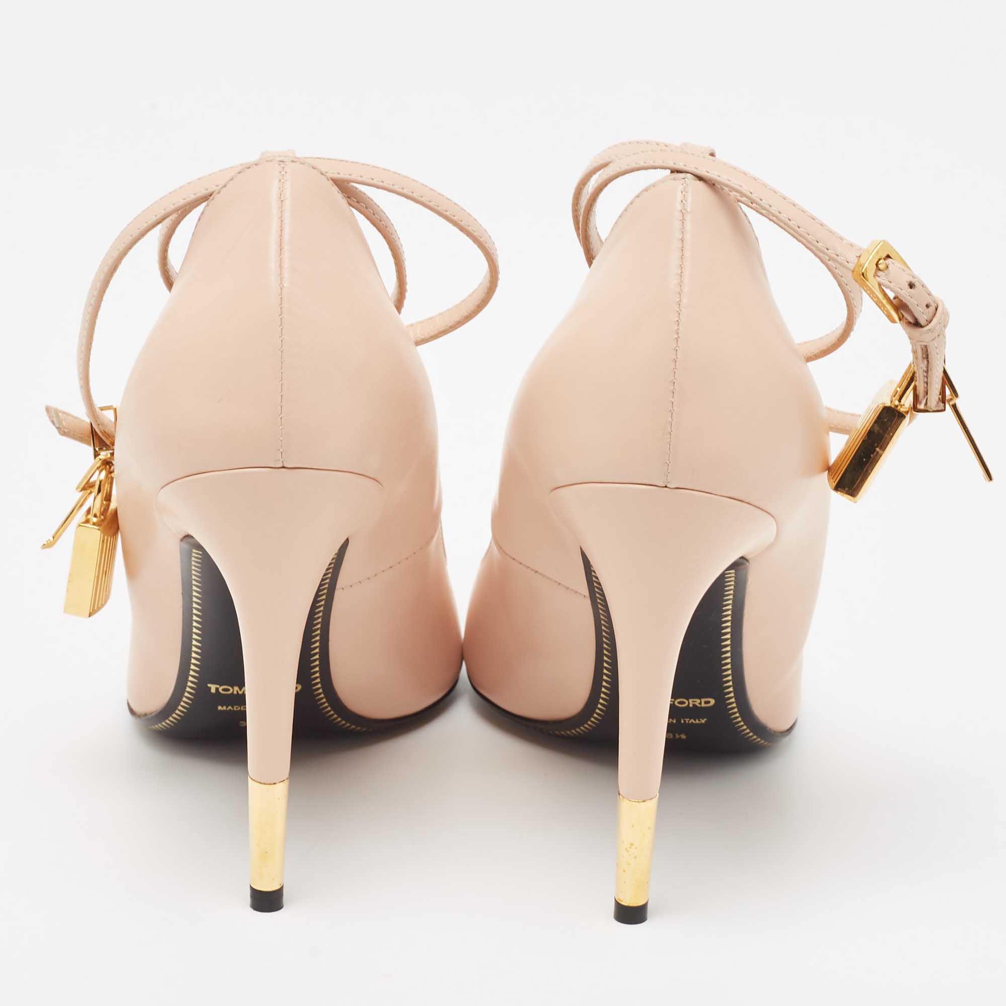 Tom Ford Beige Leather Padlock Pointed Toe Pumps Size 38.5