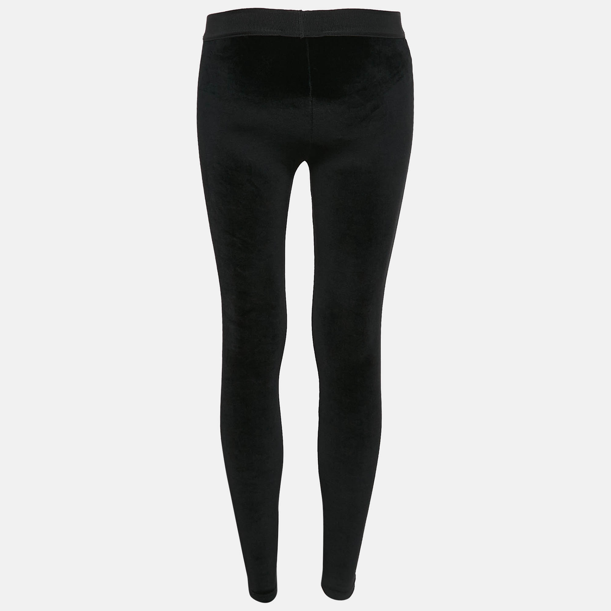 Tom Ford Black Velvet Jersey Logo Detail Leggings XS