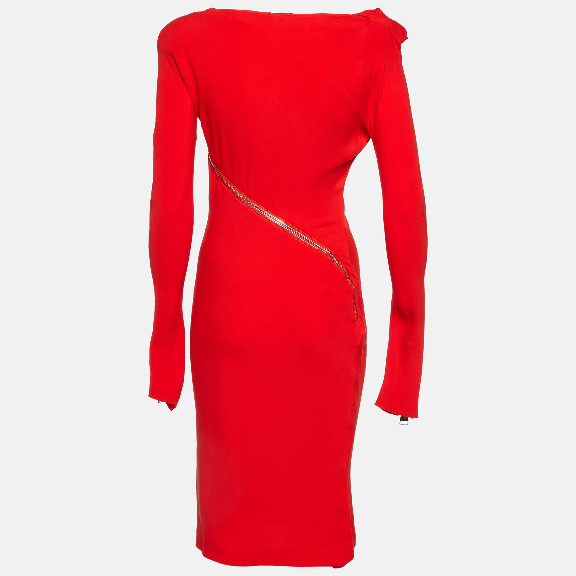 Tom Ford Red Silk Draped Zip Detail Short Dress S