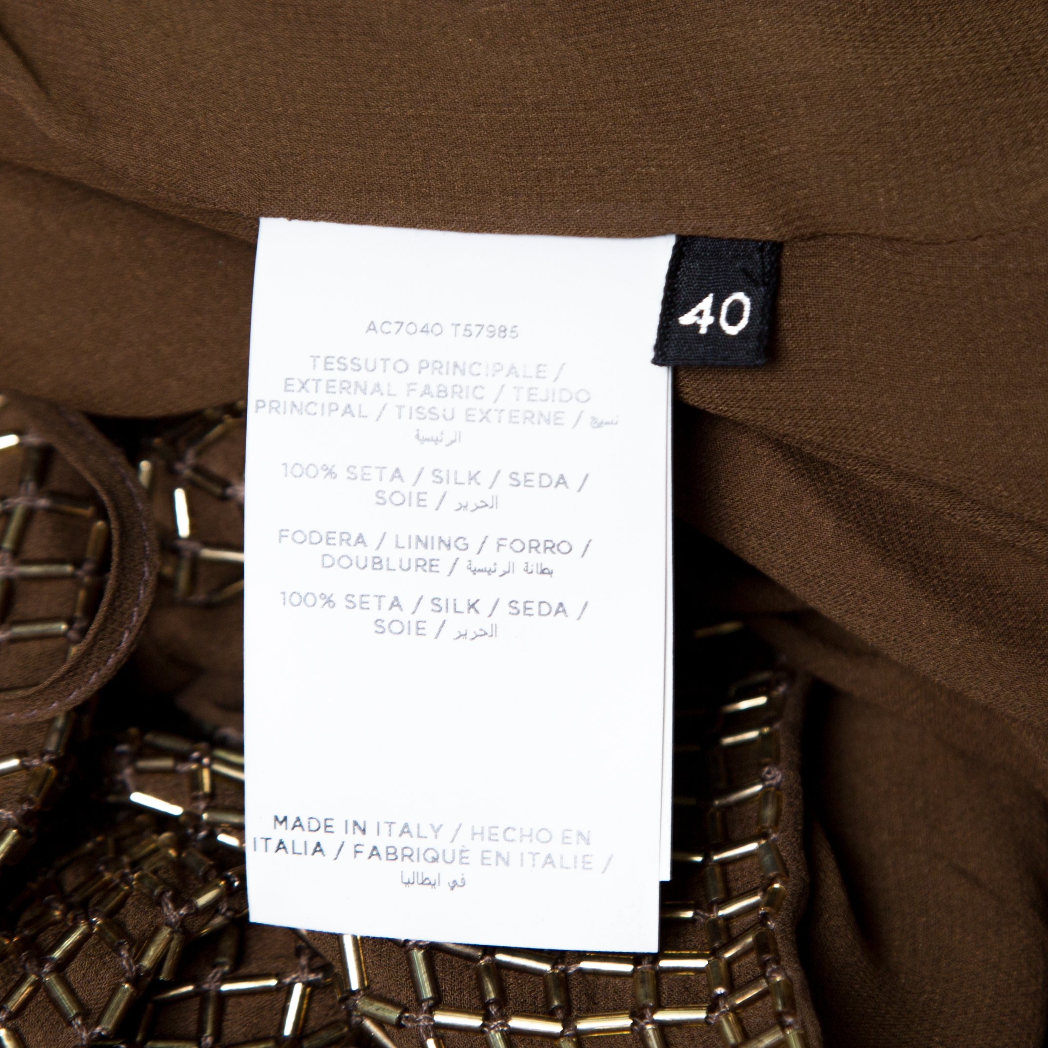 Tom Ford Brown Embellished Silk Draped Open Back Long Sleeve Dress S