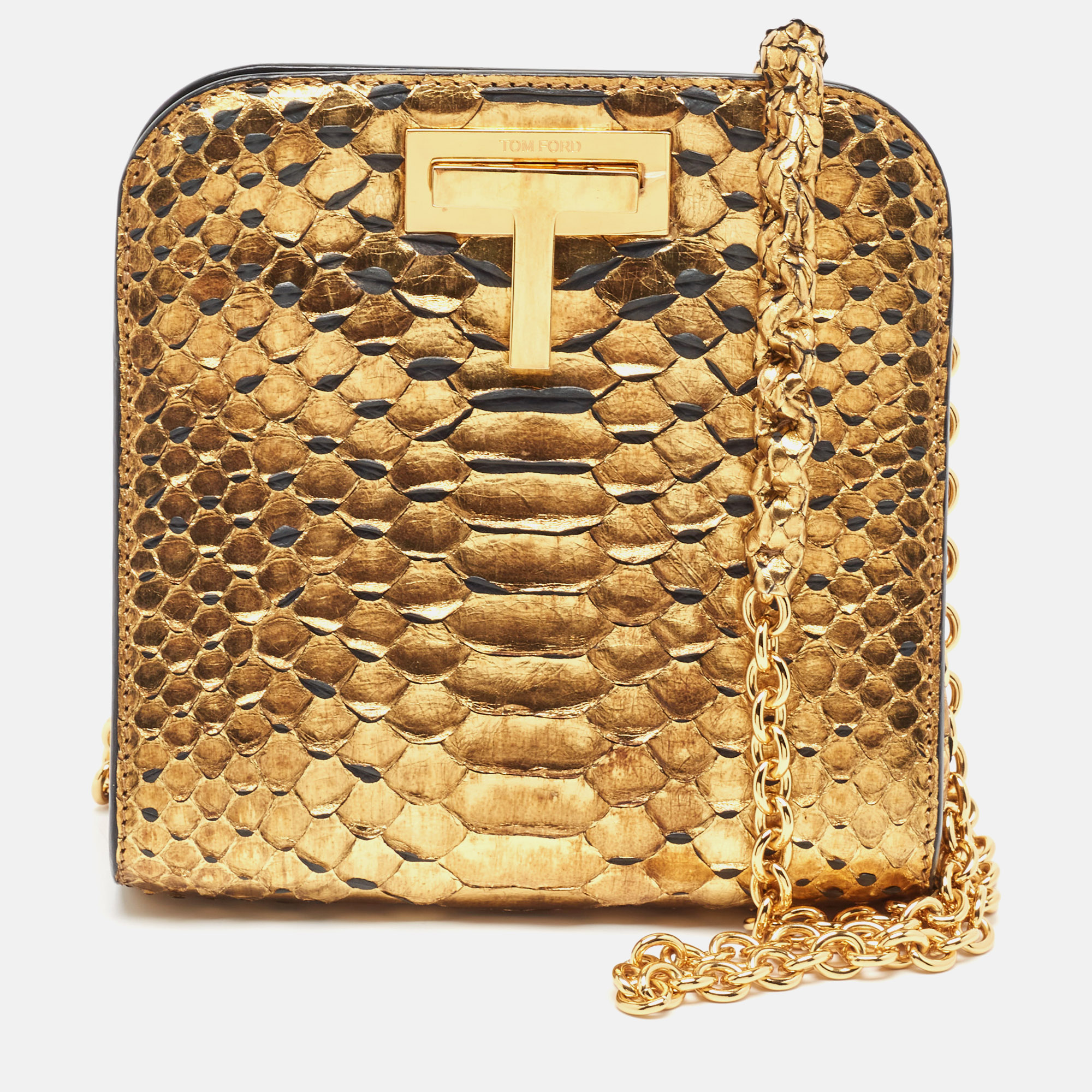 Tom Ford Gold Python Small T Lock Shoulder Bag
